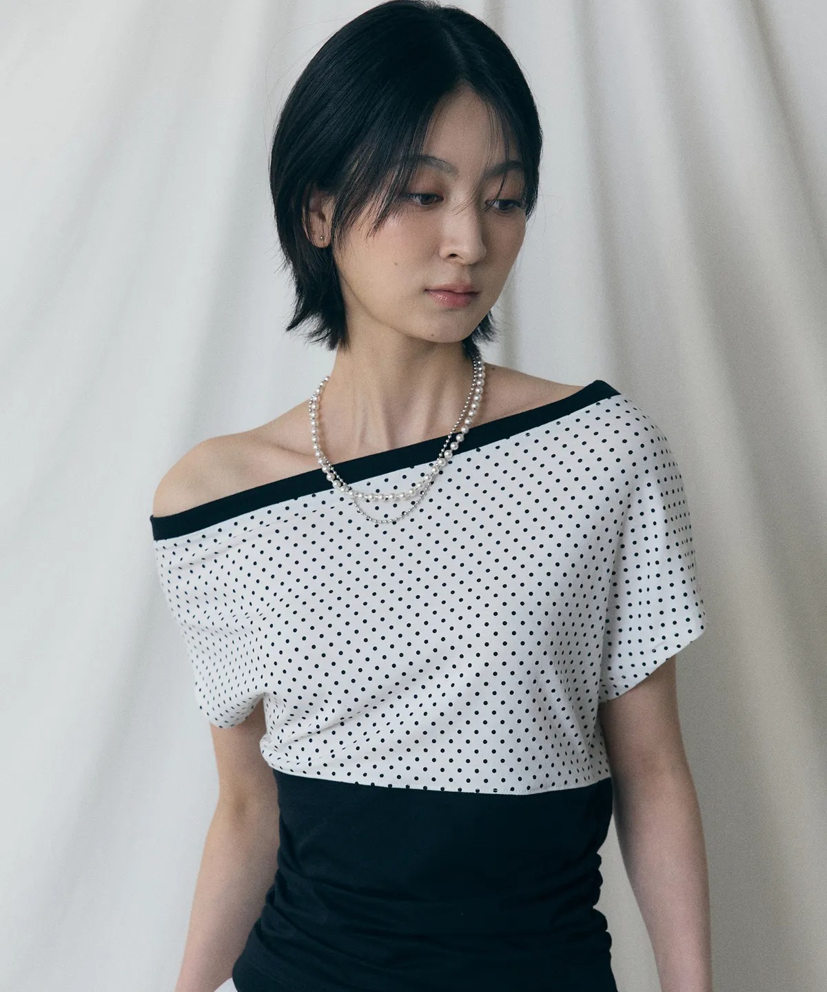 LARTIGENT L17 DOT ONE-SHOULDER TOP