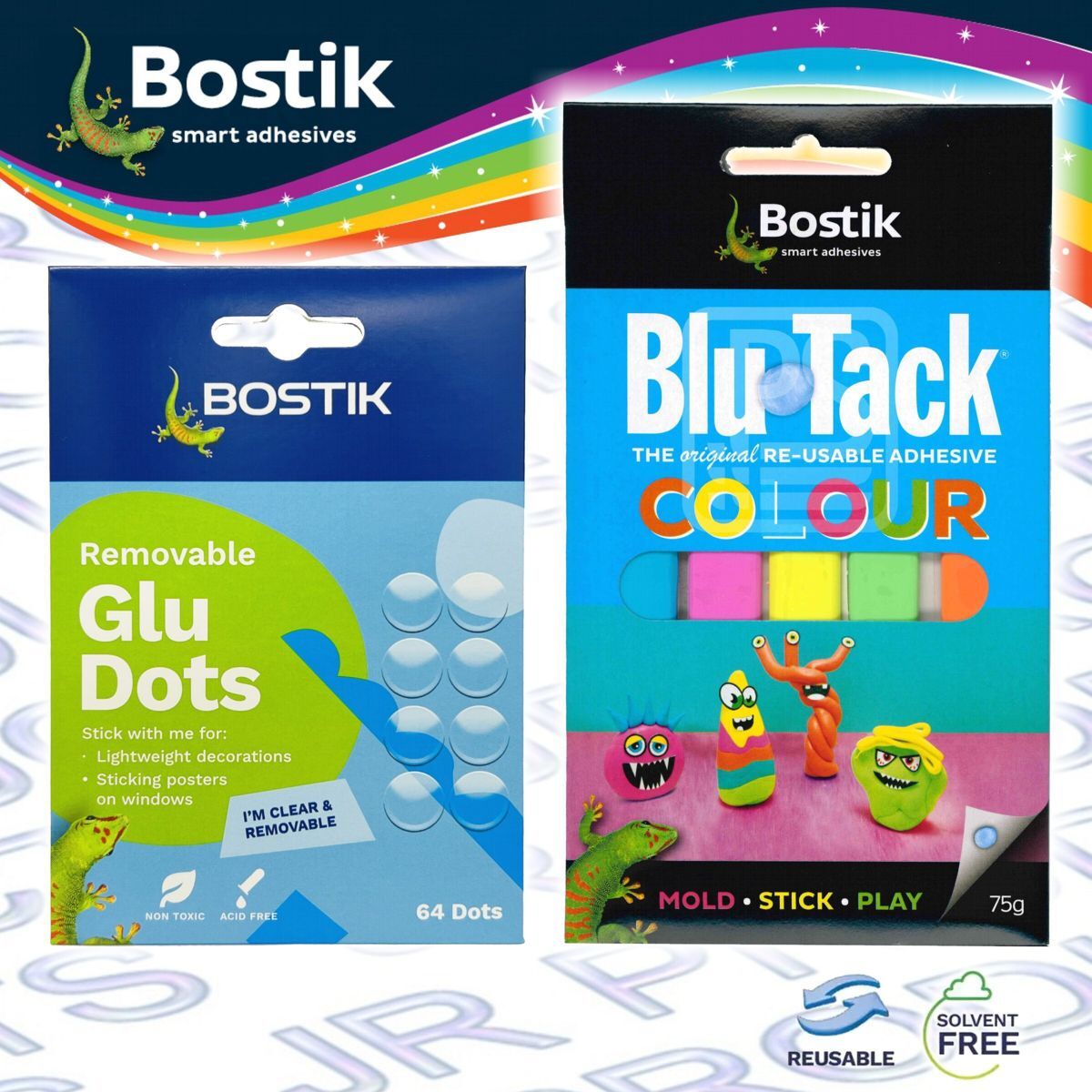 Bostik - Blu Tack® 透明膠點 + 彩寶貼《優惠套裝》加送 槳糊筆 (8克)《香港行貨》