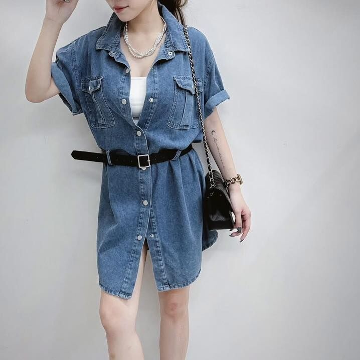 【顯瘦修身的連身牛仔襯衫洋】（現貨）