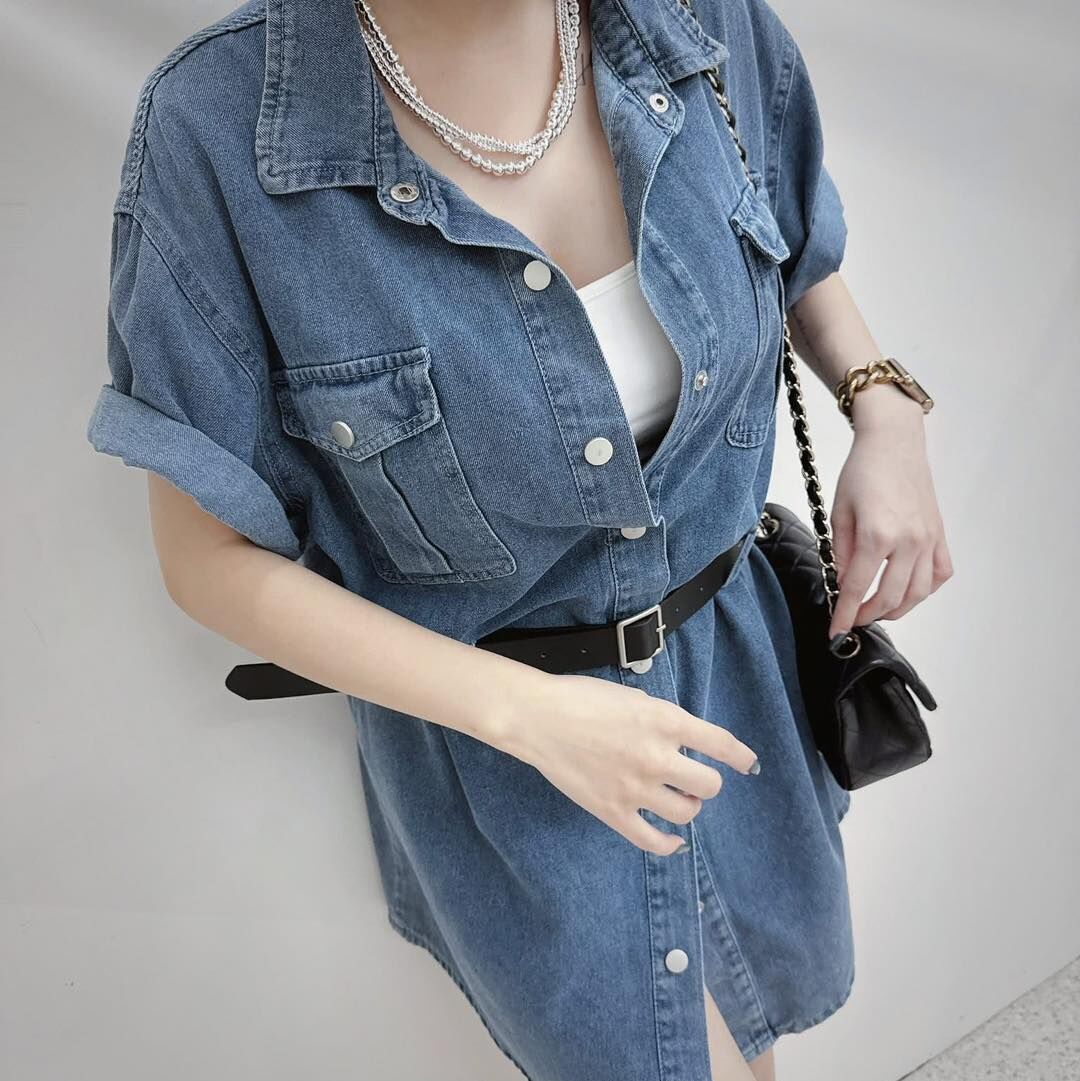 【顯瘦修身的連身牛仔襯衫洋】（現貨）