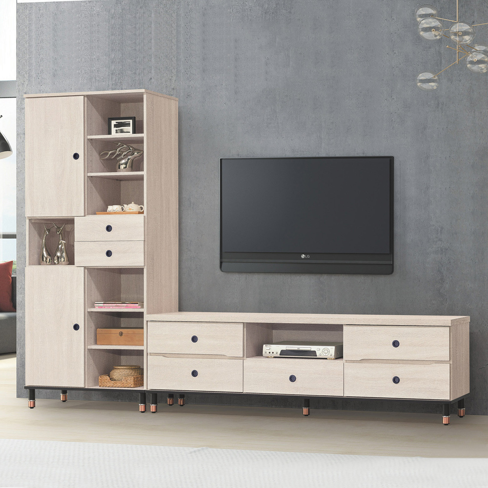 歐薩8.7尺L型電視櫃組合(2.7尺開放式展示置物書櫃+6尺長櫃)