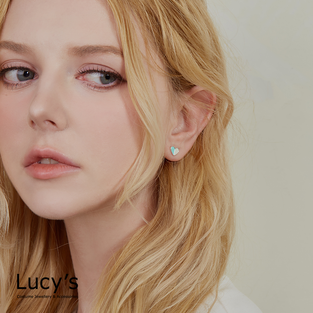 925純銀〔輕銀系列〕拼接心 耳環 (三色) (97825/97826/97827)