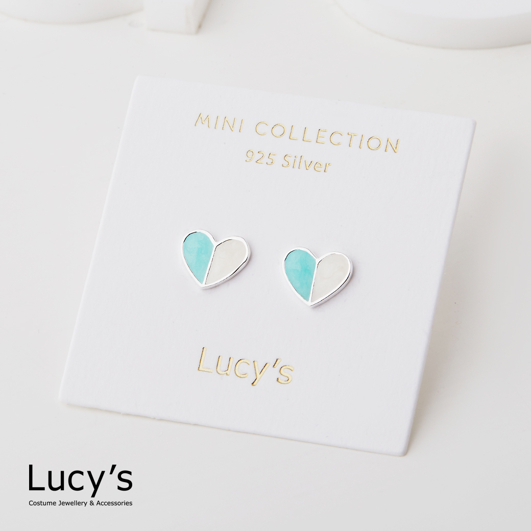 *925純銀〔輕銀系列〕拼接心 耳環 (三色) (97825/97826/97827)