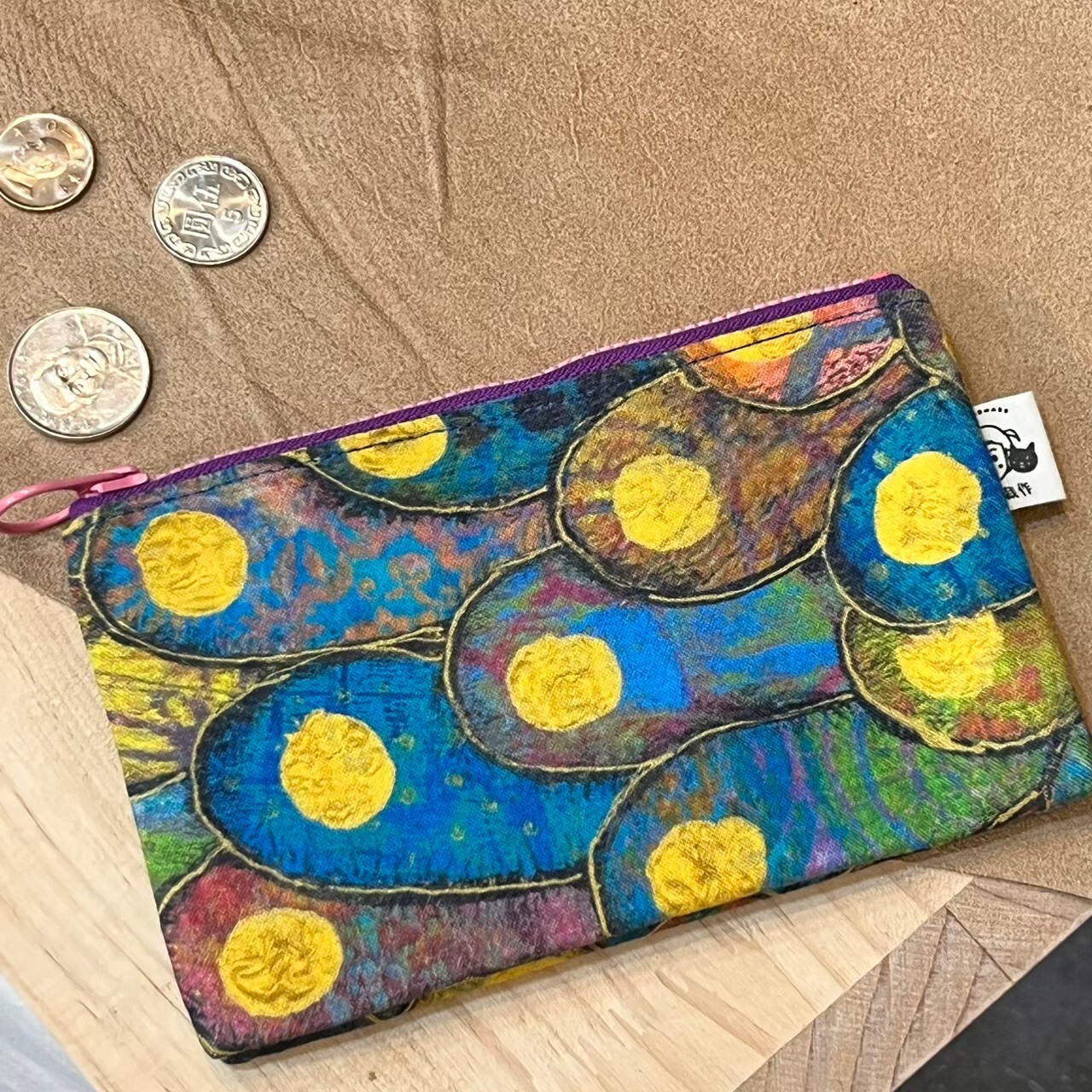 原藝文選品「晴裁作」/ 手作花布雙層零錢包-孔雀開屏