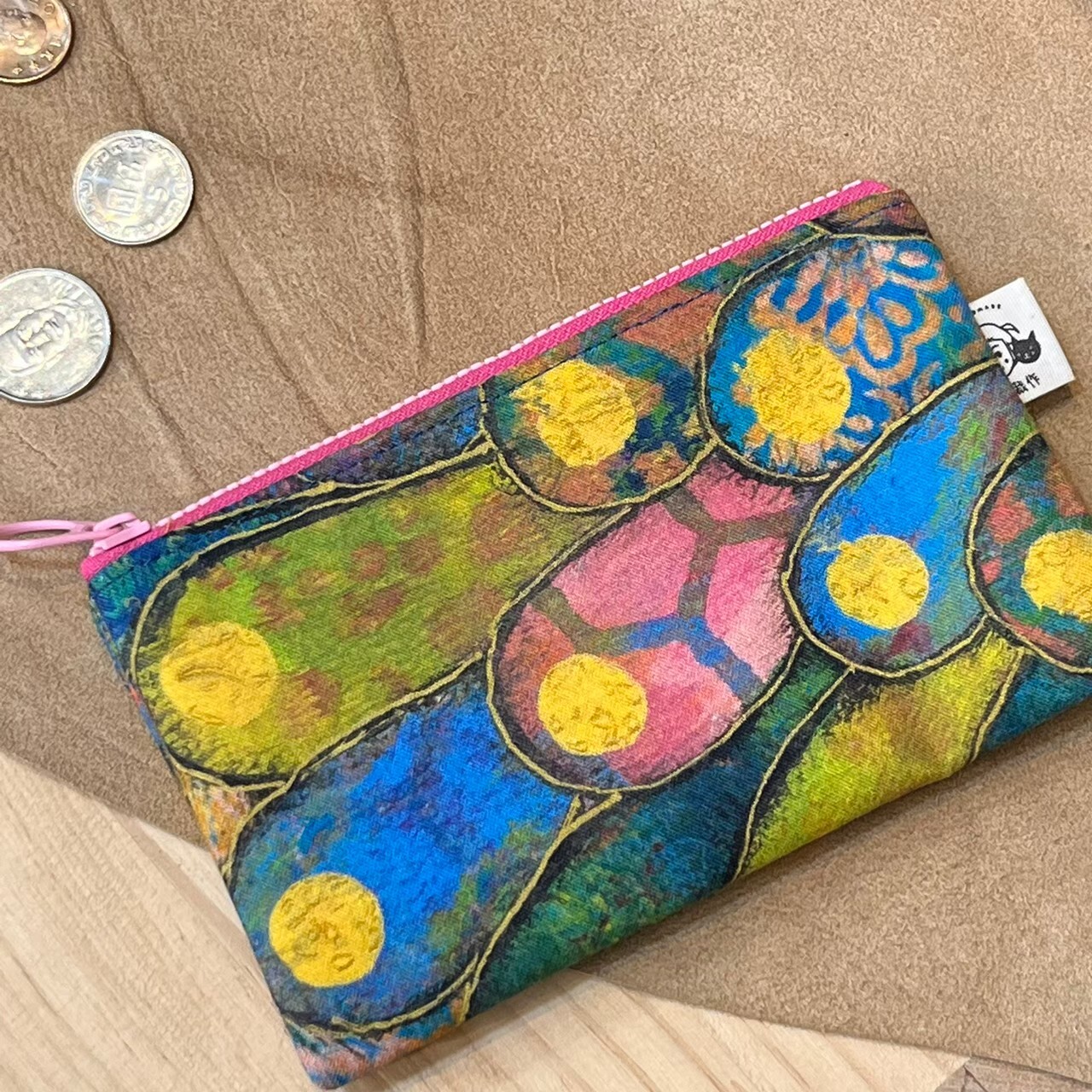 原藝文選品「晴裁作」/ 手作花布雙層零錢包-孔雀開屏