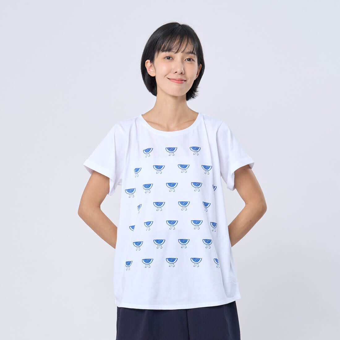 西瓜片片方袖反摺寬版女T