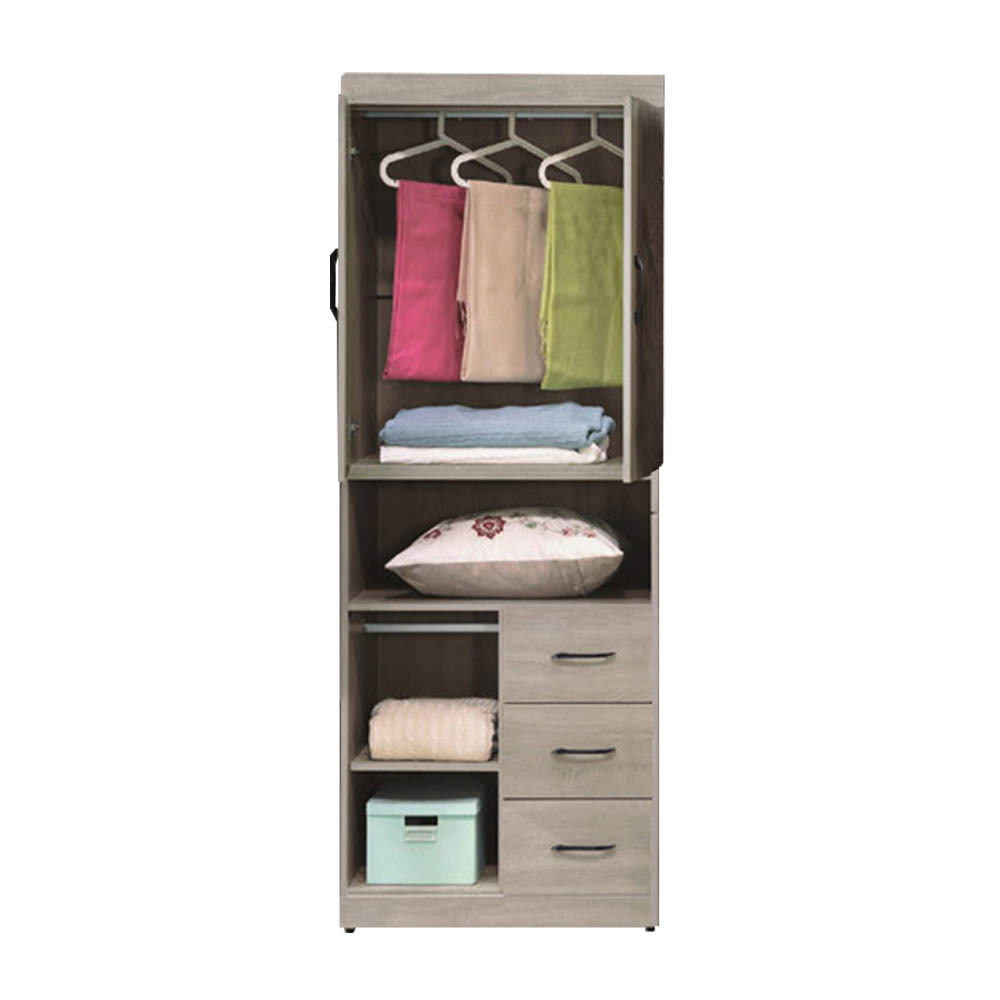 班萊2.6尺工業風二門三抽開放格衣櫃(雙吊桿)