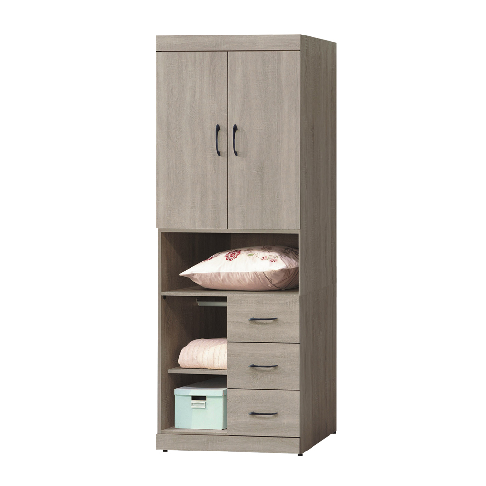 班萊2.6尺工業風二門三抽開放格衣櫃(雙吊桿)