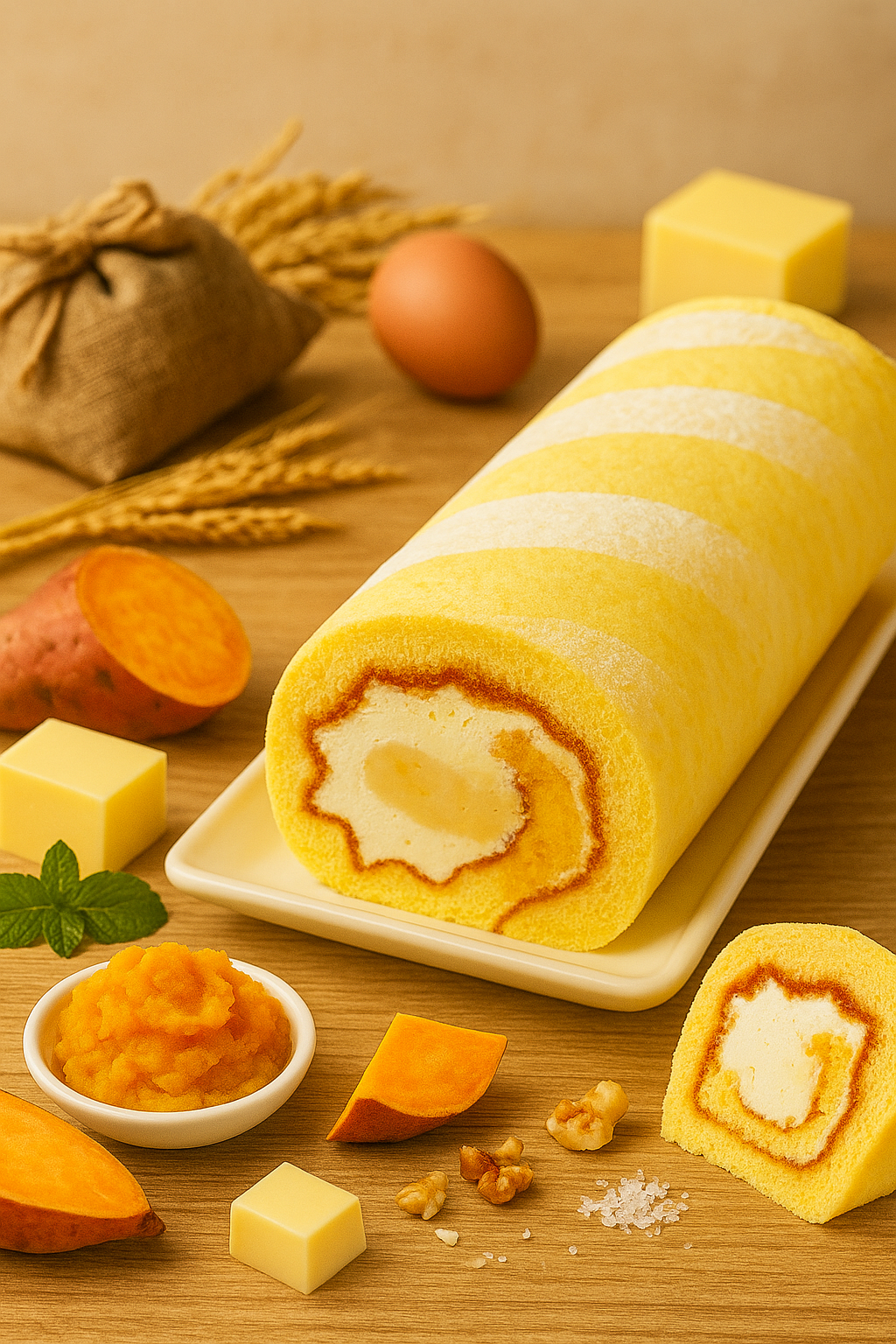 黃金地瓜蛋糕捲｜健康地瓜餡×法國乳酪×低糖下午茶點心