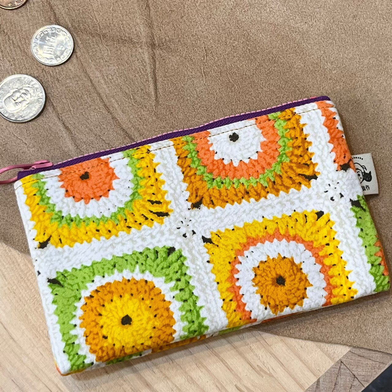 原藝文選品「晴裁作」/ 手作花布雙層零錢包-鉤針花紋