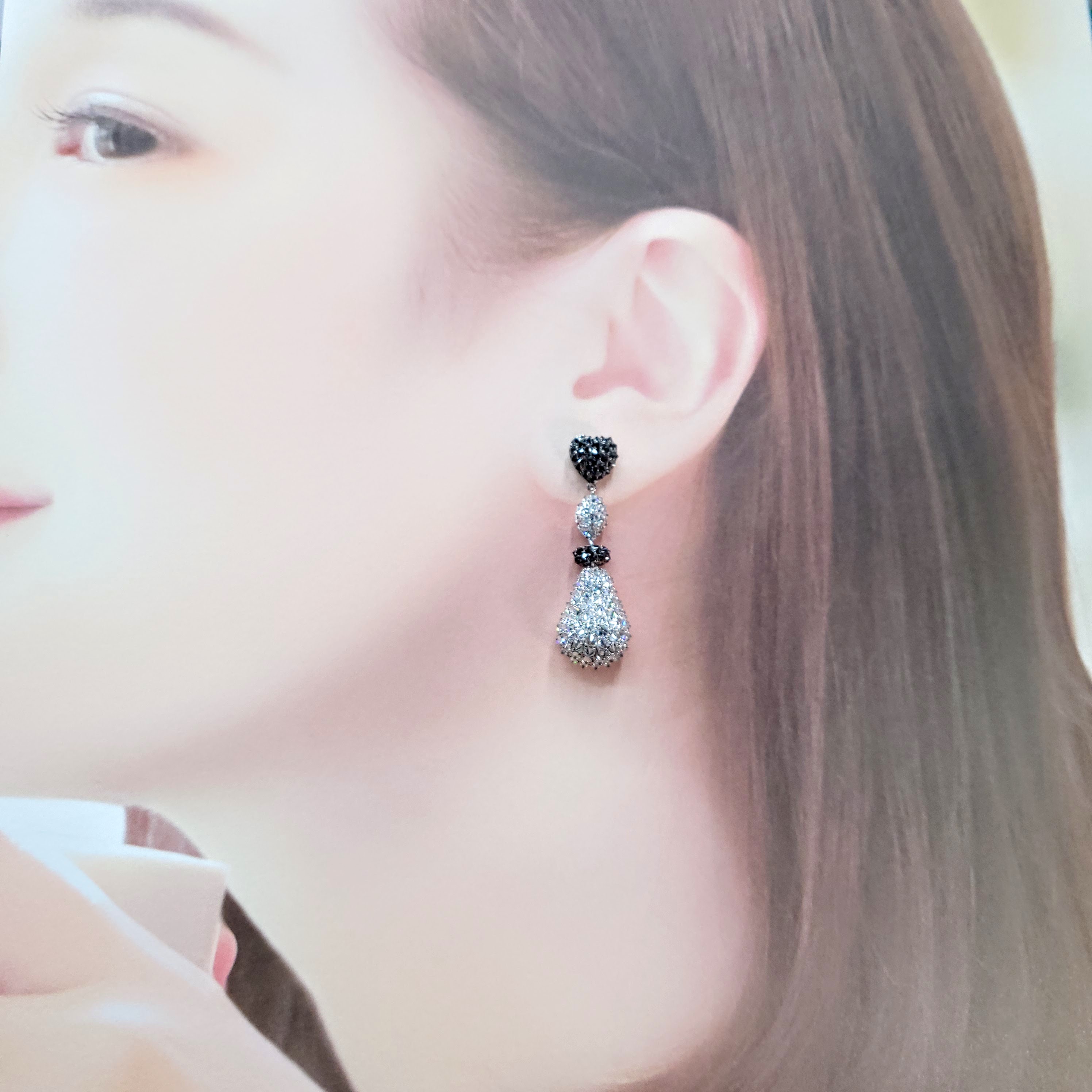 18K White Gold 5.38ct Black and White Diamond Drop Earrings