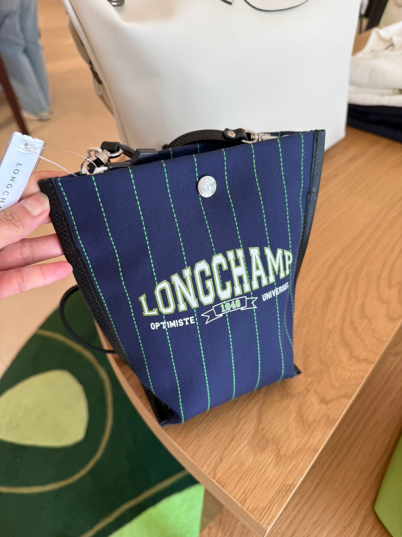 Longchamp denim Small crossbody bucket Bag Beige Black 10257