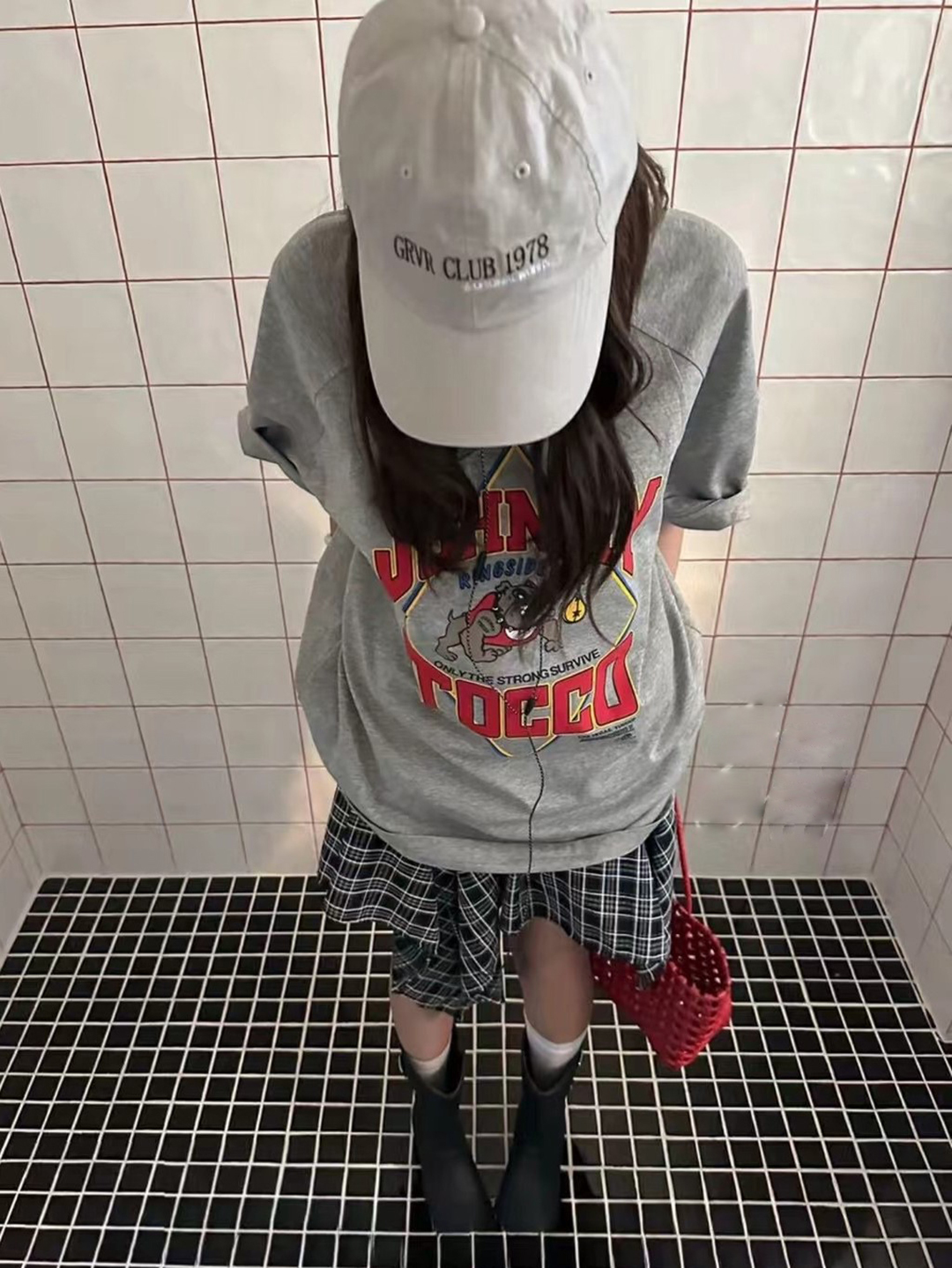上衣丨 美式街頭拳擊狗復古撞色字母上衣