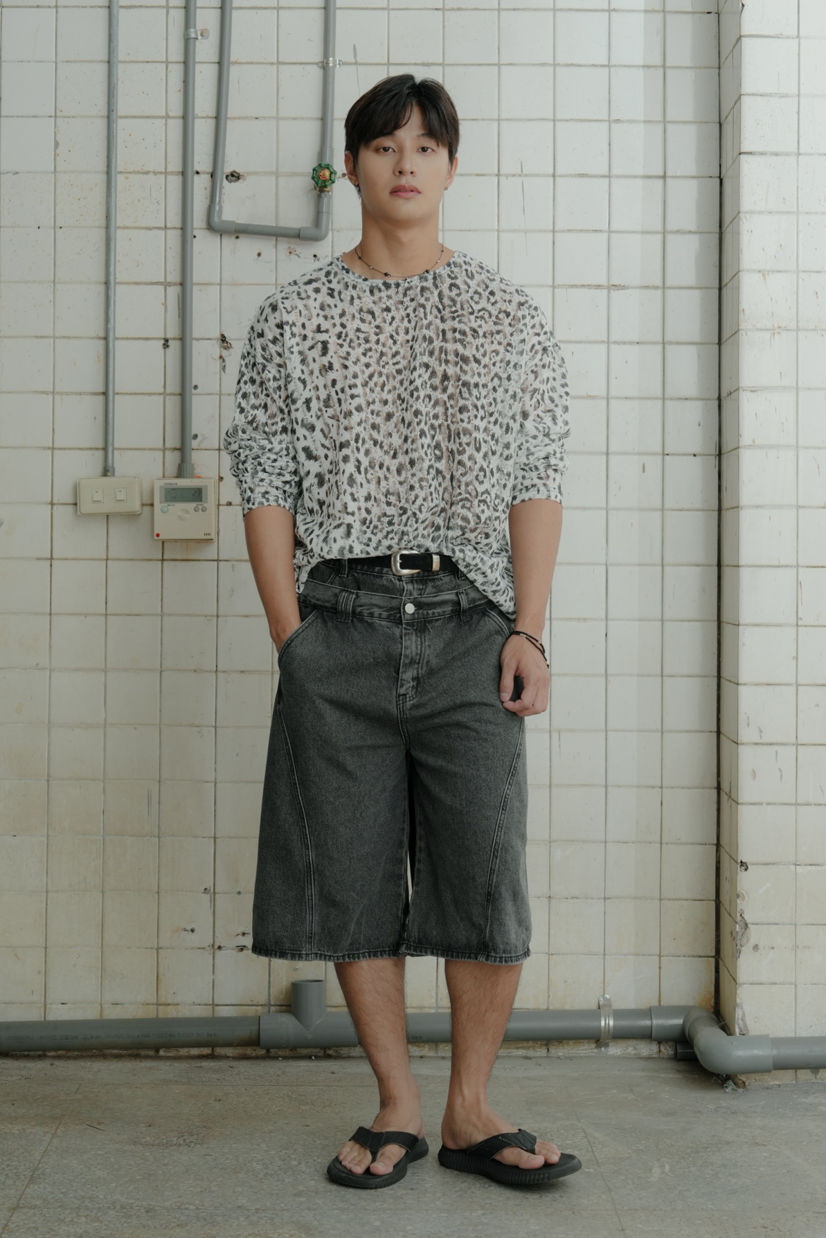 Leopard Grunge Knit Tee #上衣