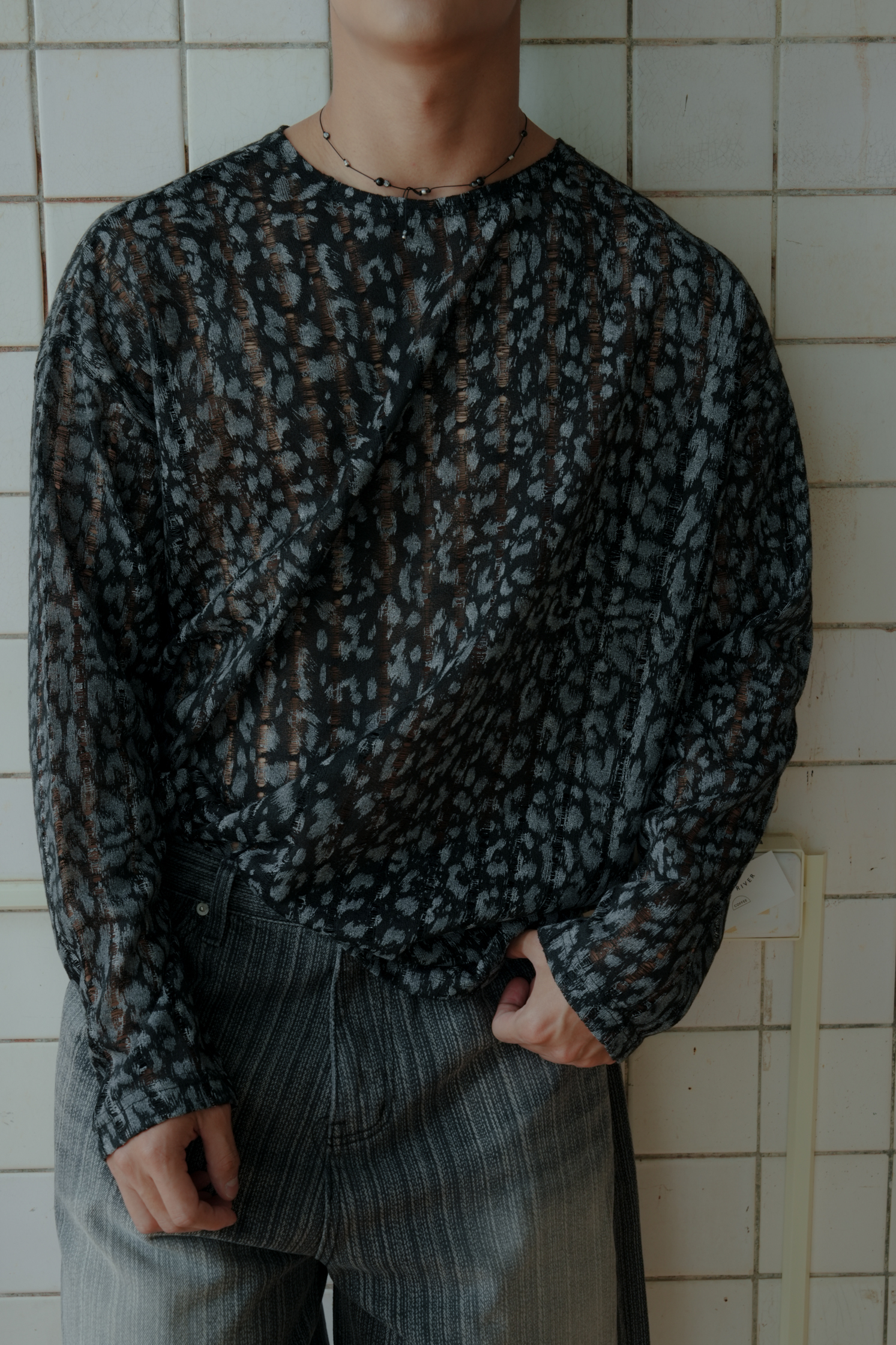 Leopard Grunge Knit Tee #上衣