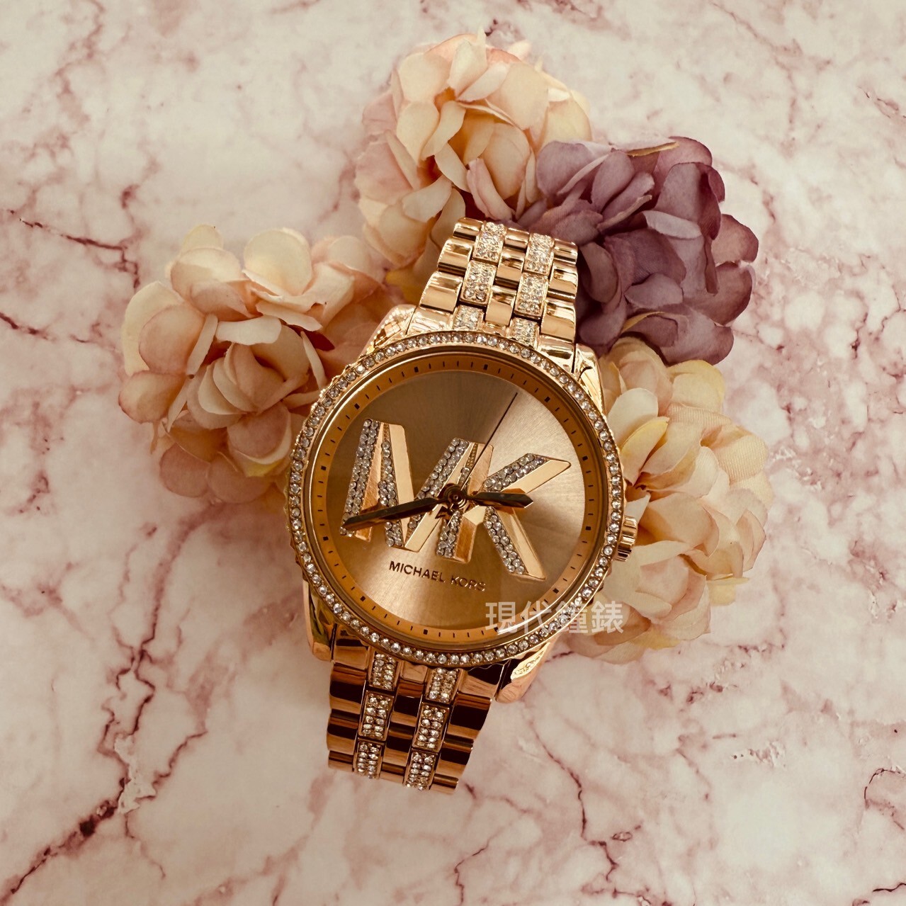 【MICHAEL KORS】Ritz 晶鑽奢華Logo 玫瑰金女錶  MK7541 35mm 現代鐘錶