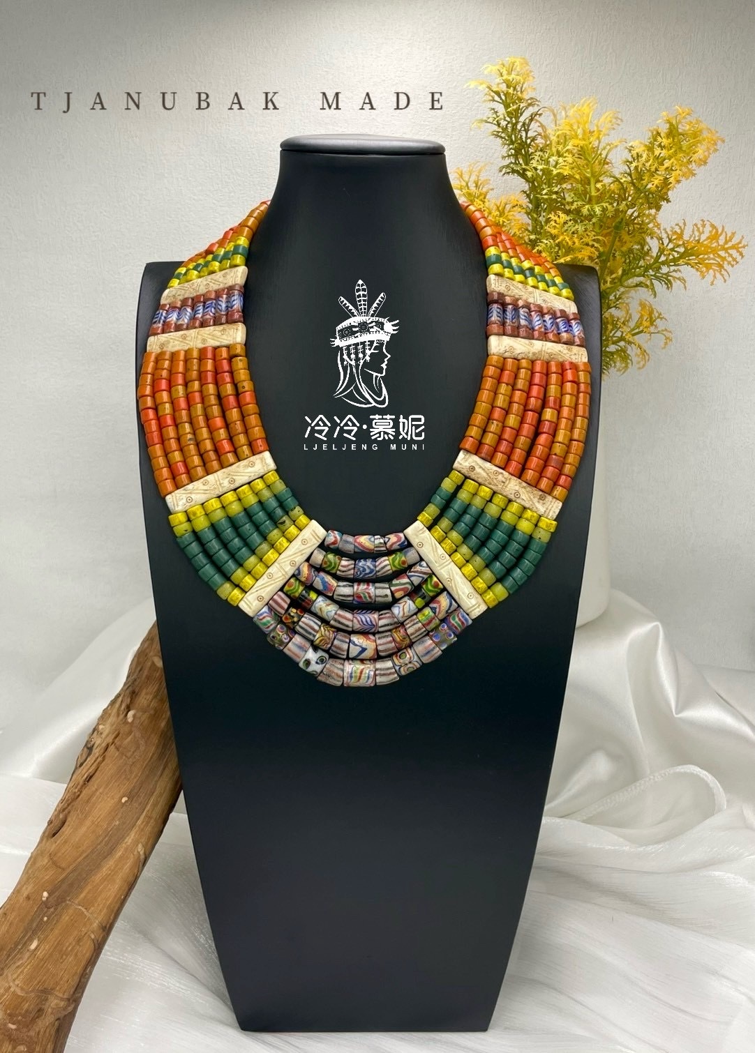 W-No.7傳統花珠貿易老珠複串中長鍊58cm