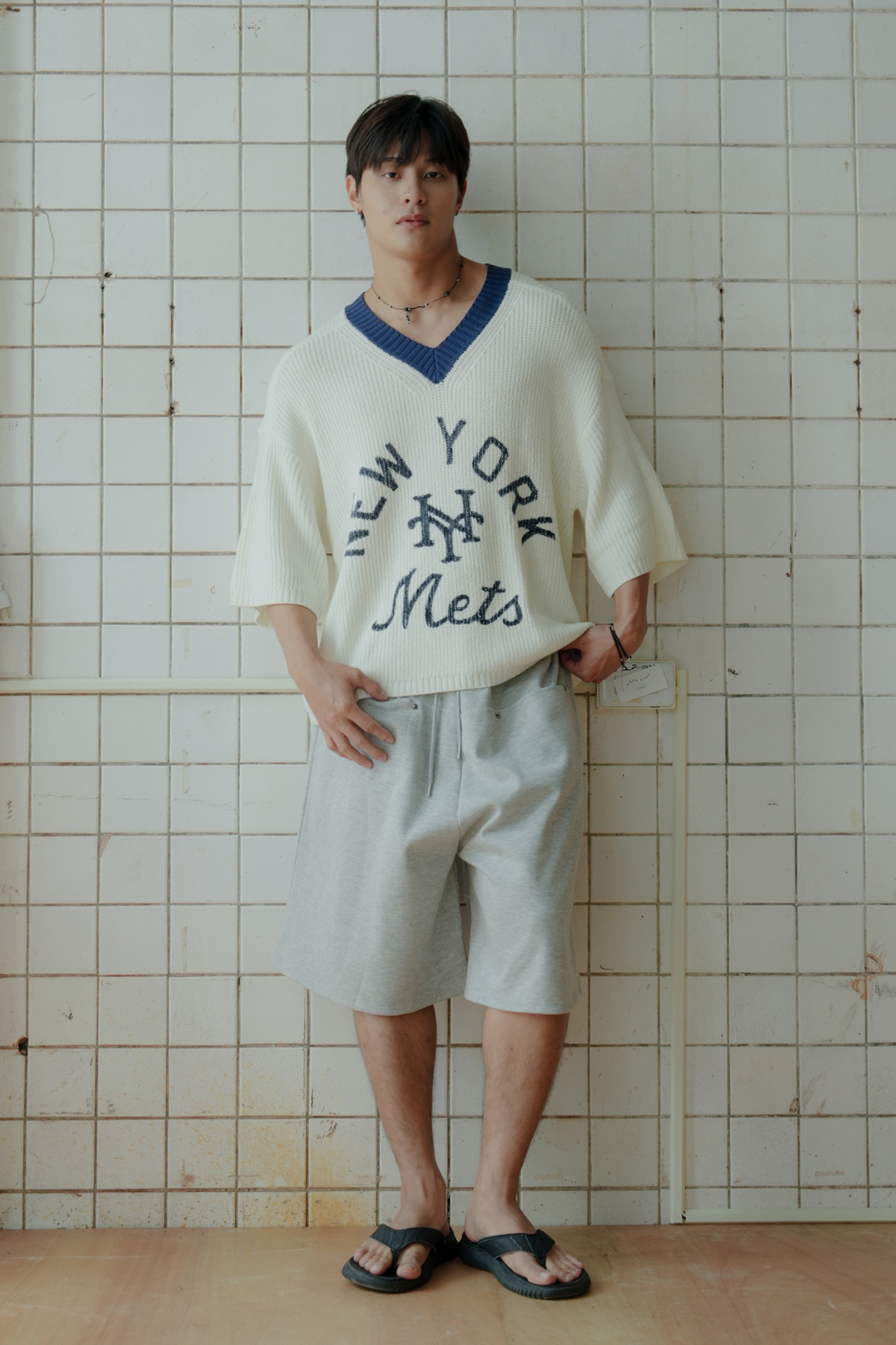 NY V-Neck Short Sleeve Knit #上衣