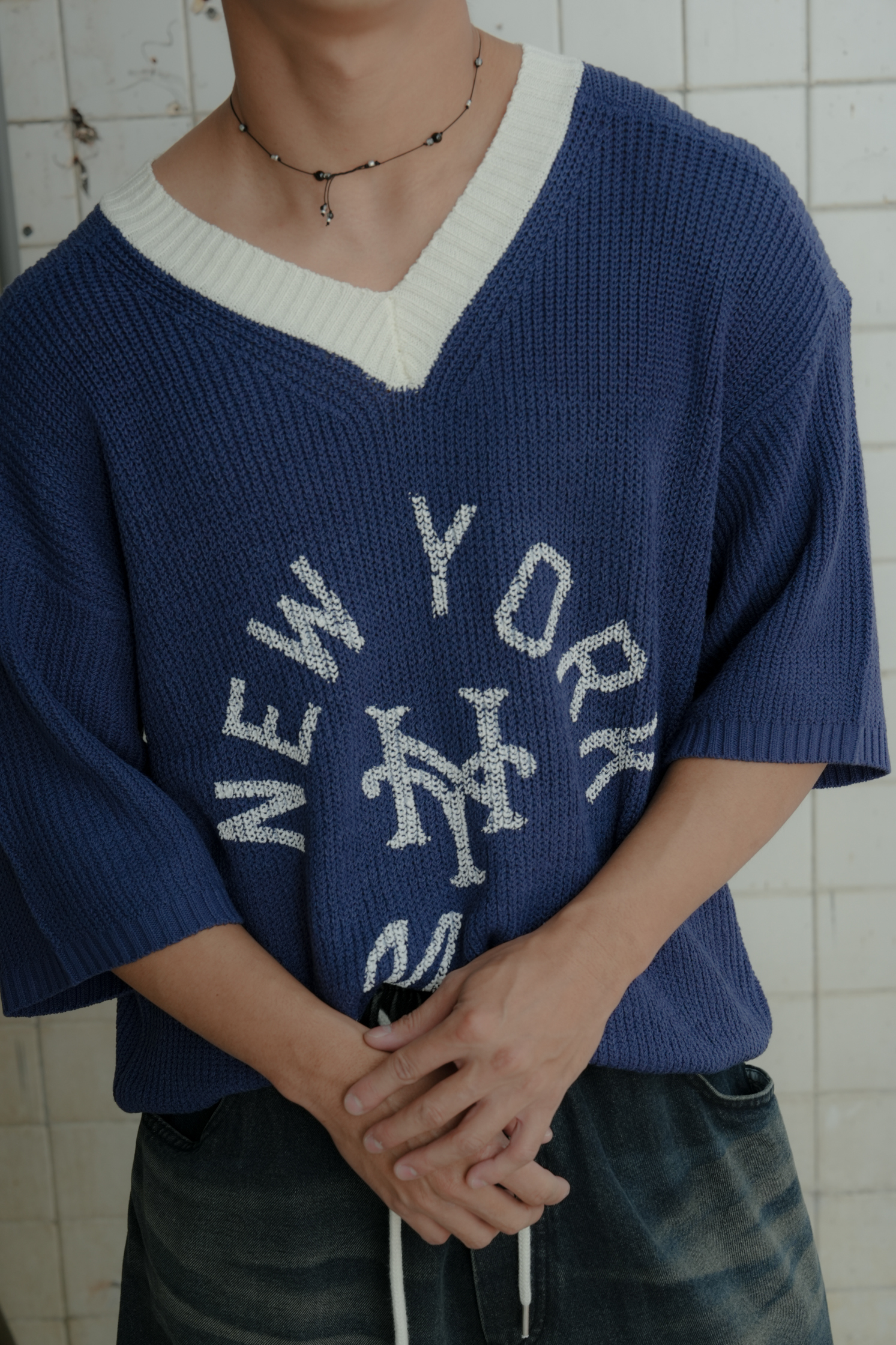 NY V-Neck Short Sleeve Knit #上衣