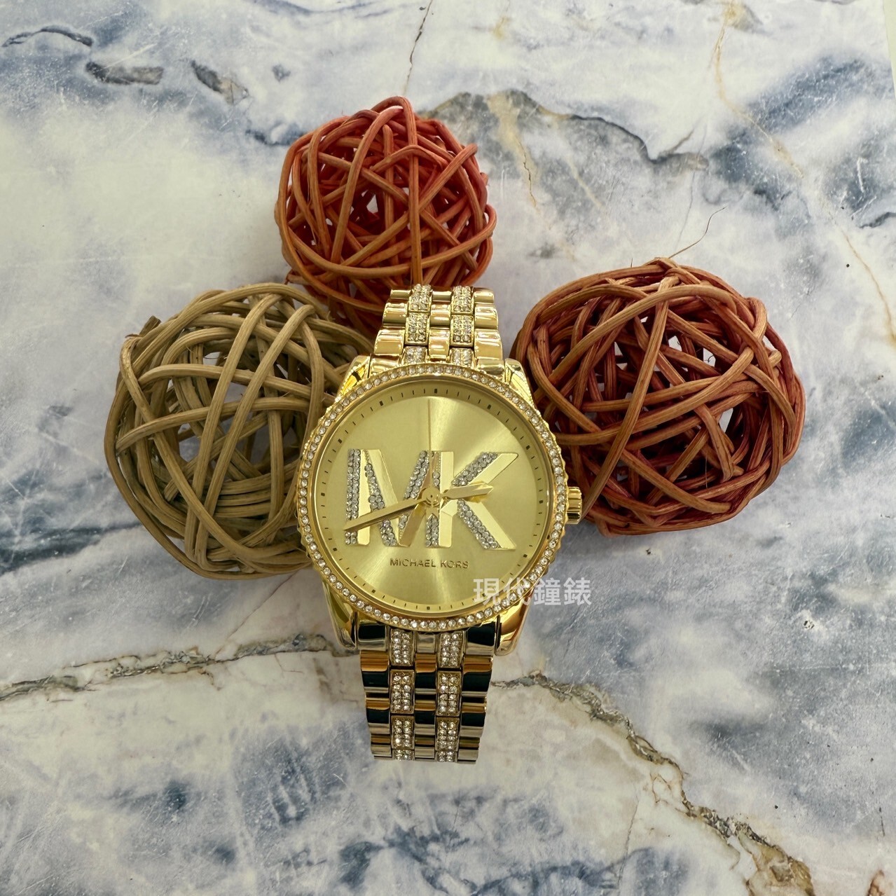 【MICHAEL KORS】Ritz 晶鑽奢華Logo 金色錶帶  MK7540 35mm 現代鐘錶
