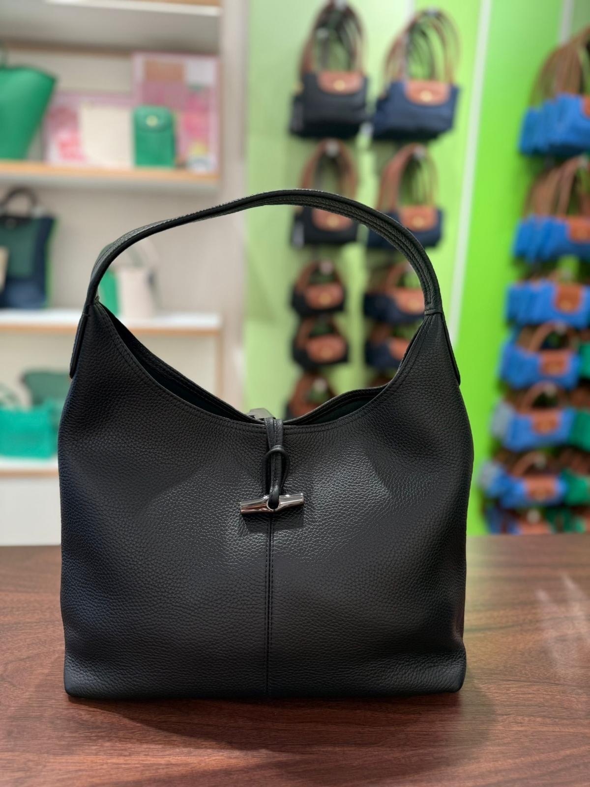 Longchamp leather hobo bag black 10184