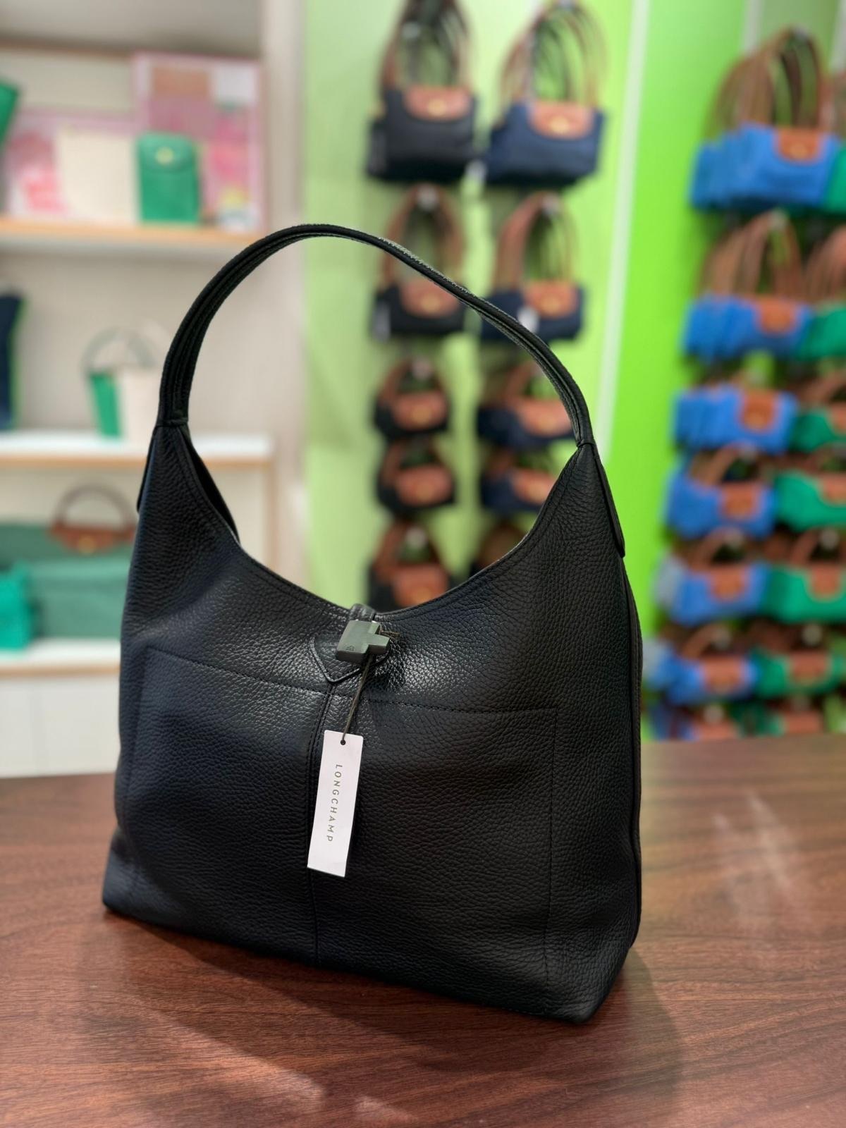 Longchamp leather hobo bag black 10184
