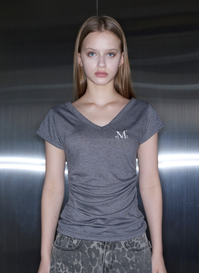 【MUCENT】25ss YATI SIDE SHIRRING V-NECK HALF T MUCENT - YATI SIDE SHIRRING V-NECK HALF T *4色*