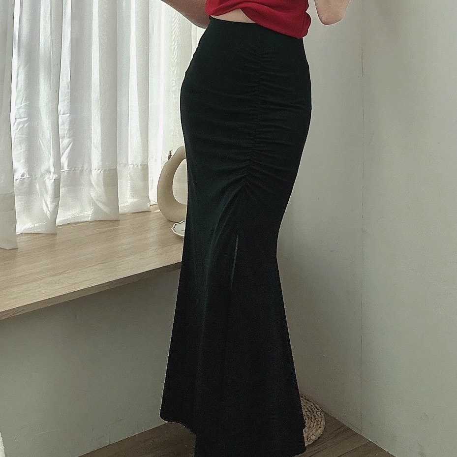 抓皺開衩魚尾長裙/三色