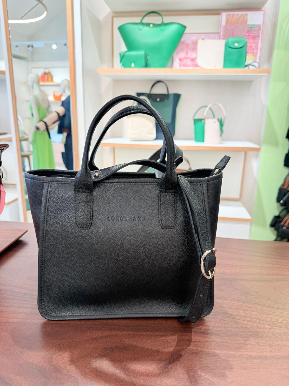 Longchamp printemps ete leather tote bag black 10156