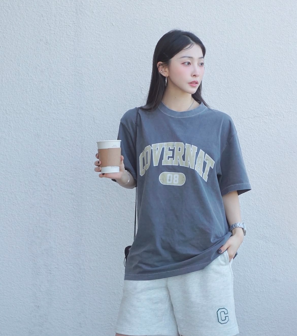 【OWN】Covernat 短袖上衣 復古 水洗 經典 大LOGO 刷白 懷舊 不分男女 炭灰 藍色