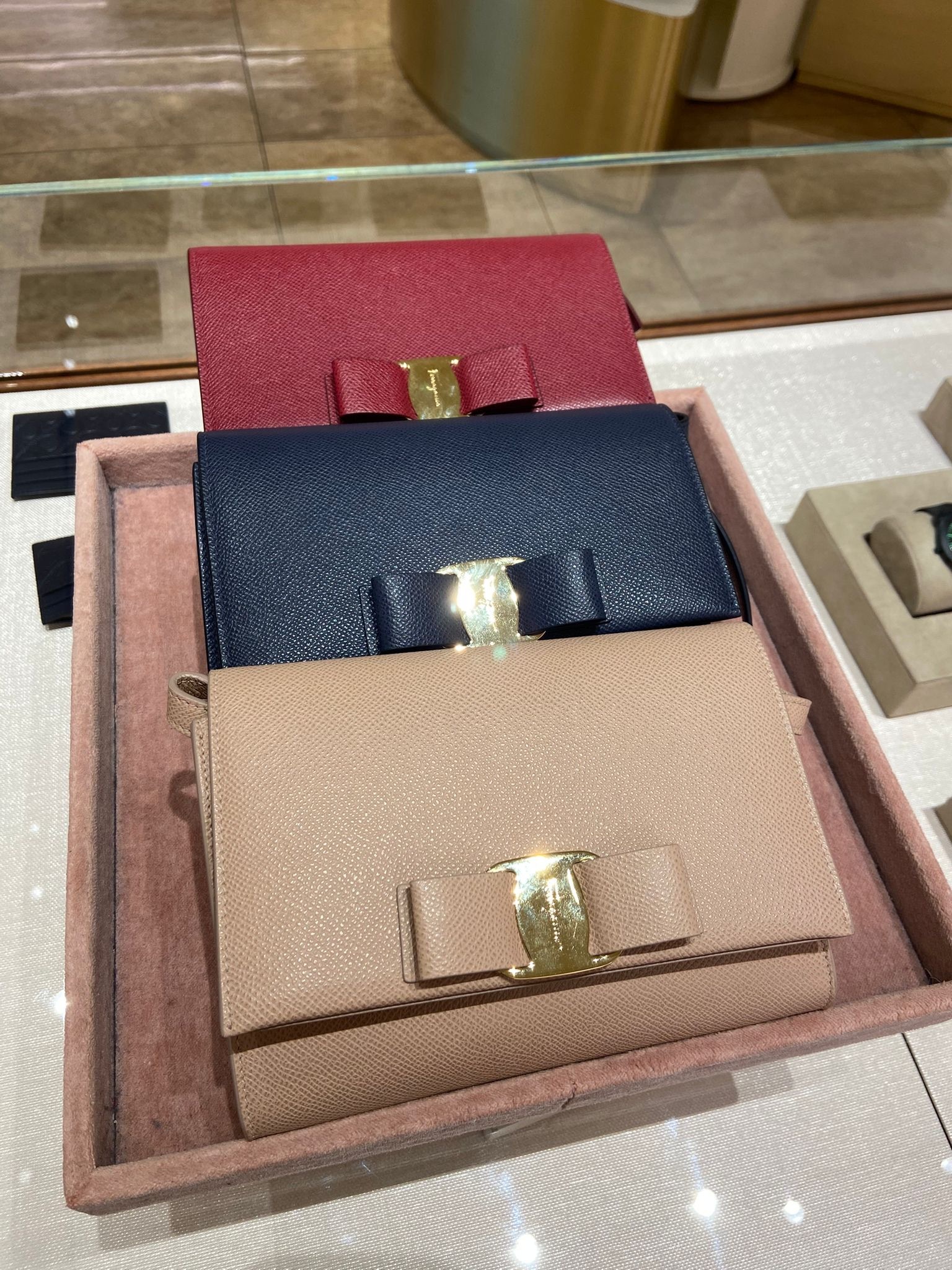 Salvatore Ferragamo leather bow flap crossbody bag 3 colors