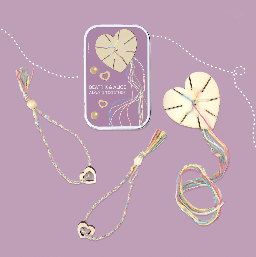 友誼手環 (心型墜飾、心型繞繩板)-迷你鐵盒 | DIY編繩穿繩系列