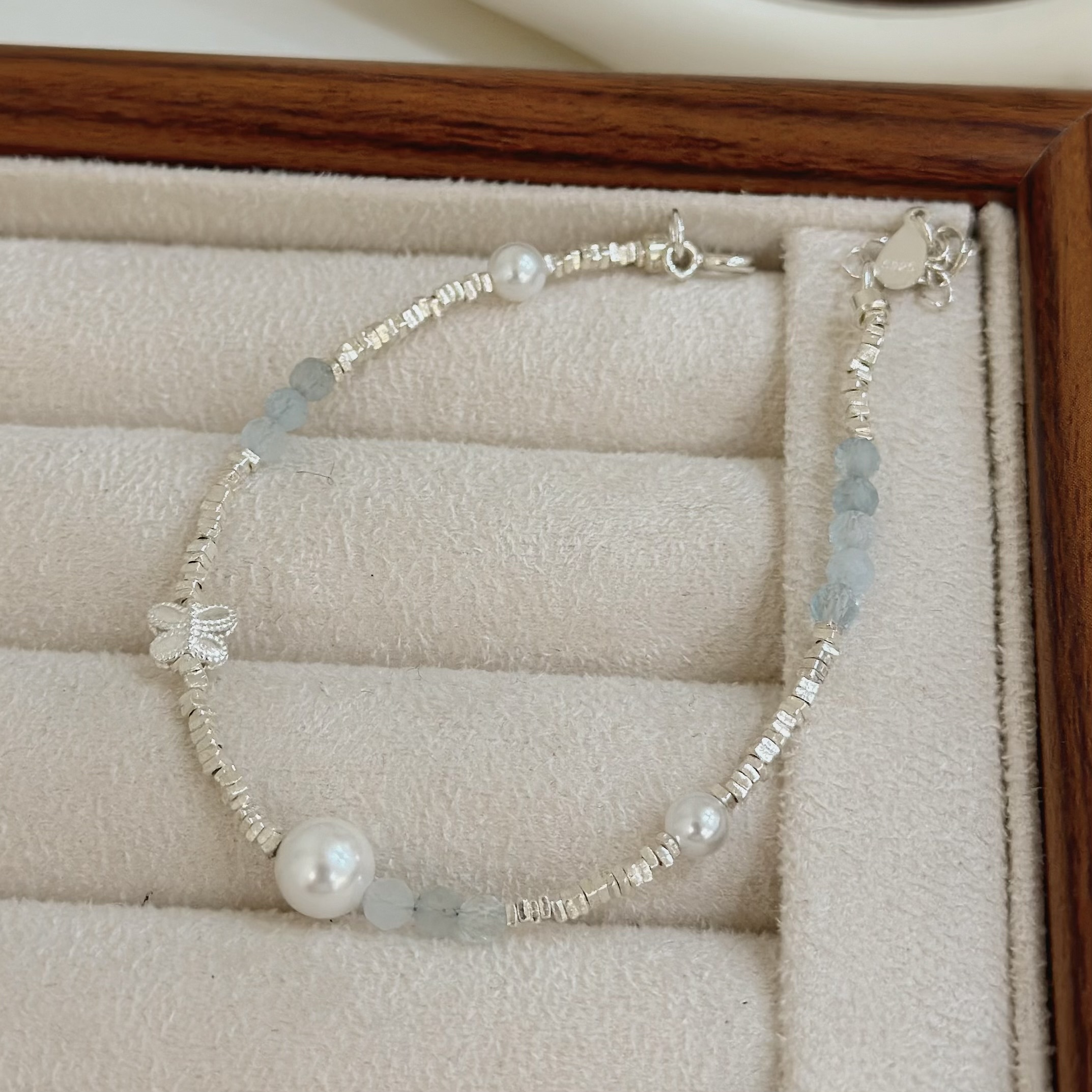 F90碎銀水晶蝴蝶珍珠純銀手鍊