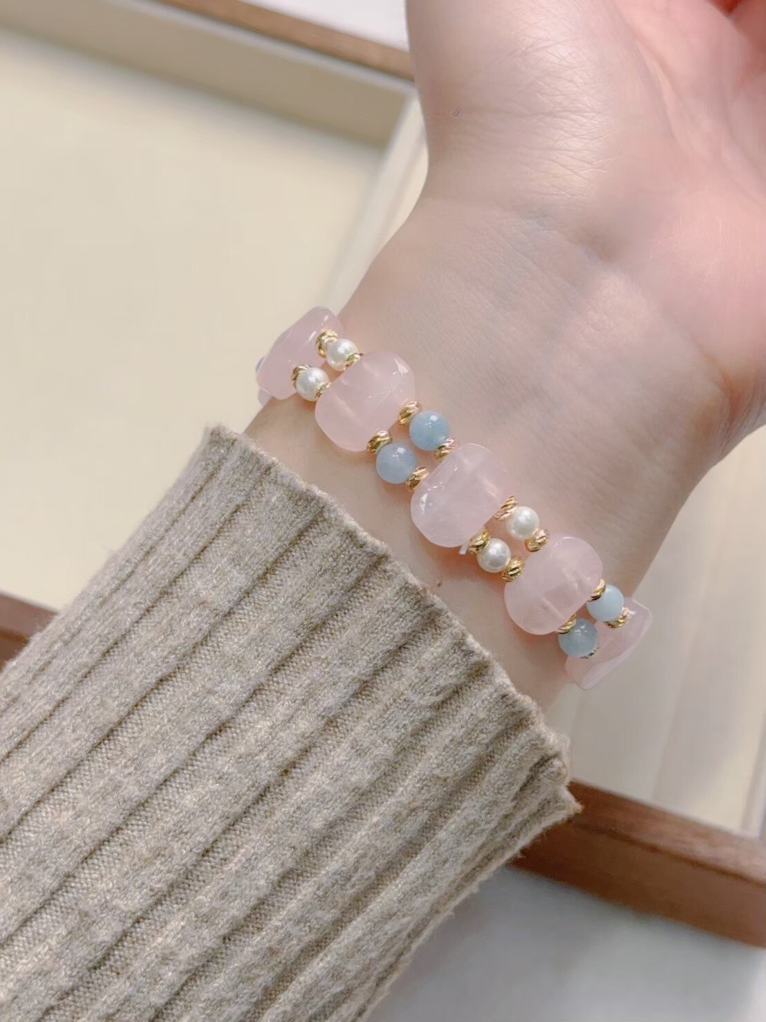 粉晶/雙層海藍寶手排