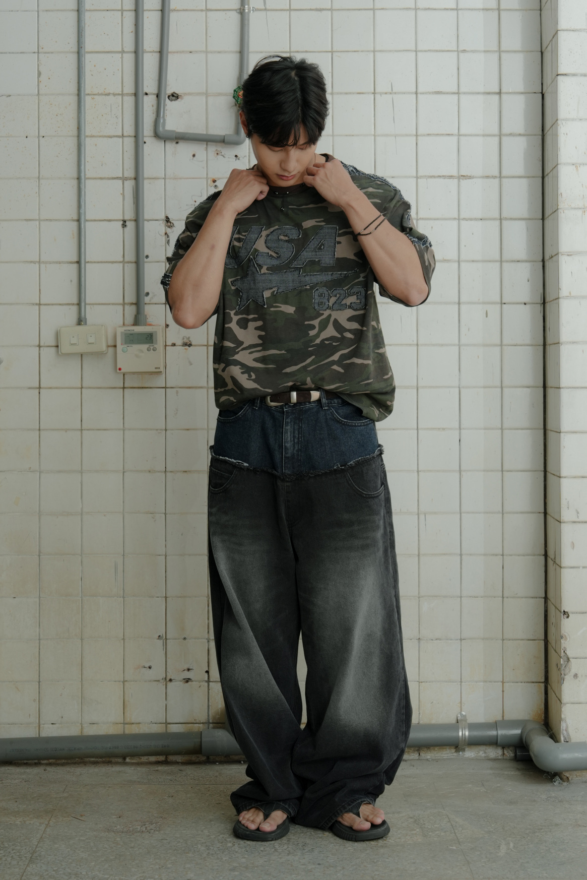 Two-tone Denim Washing Pants #牛仔褲