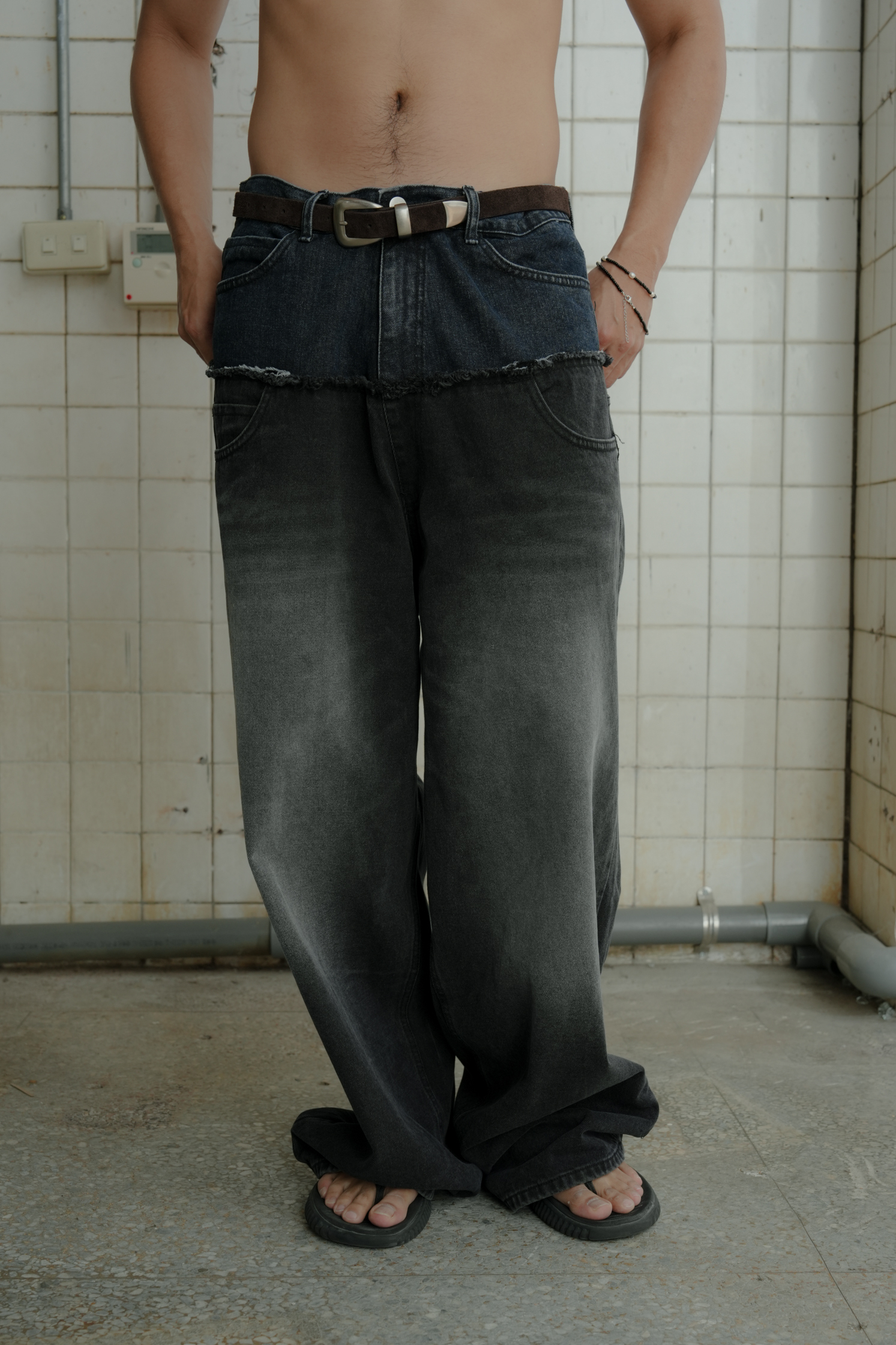 Two-tone Denim Washing Pants #牛仔褲