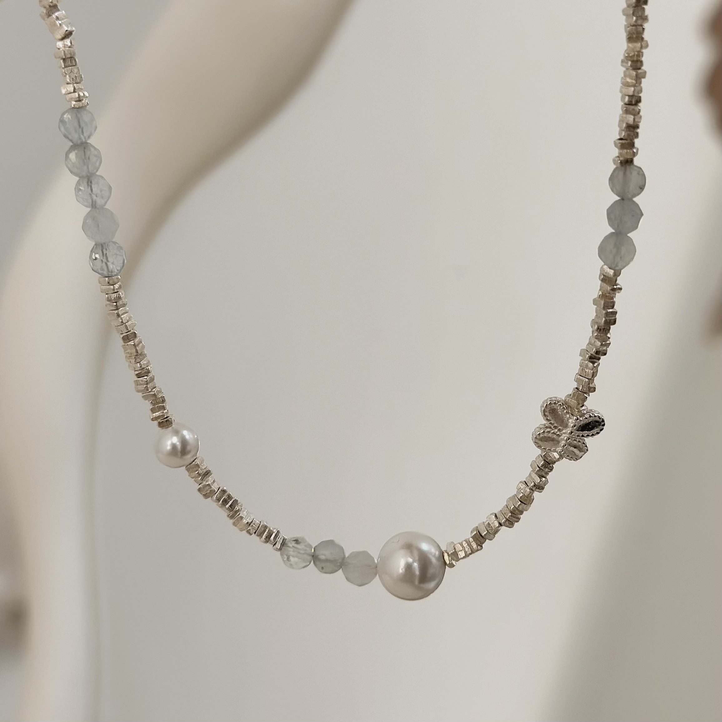 F90碎銀水晶蝴蝶珍珠純銀手鍊