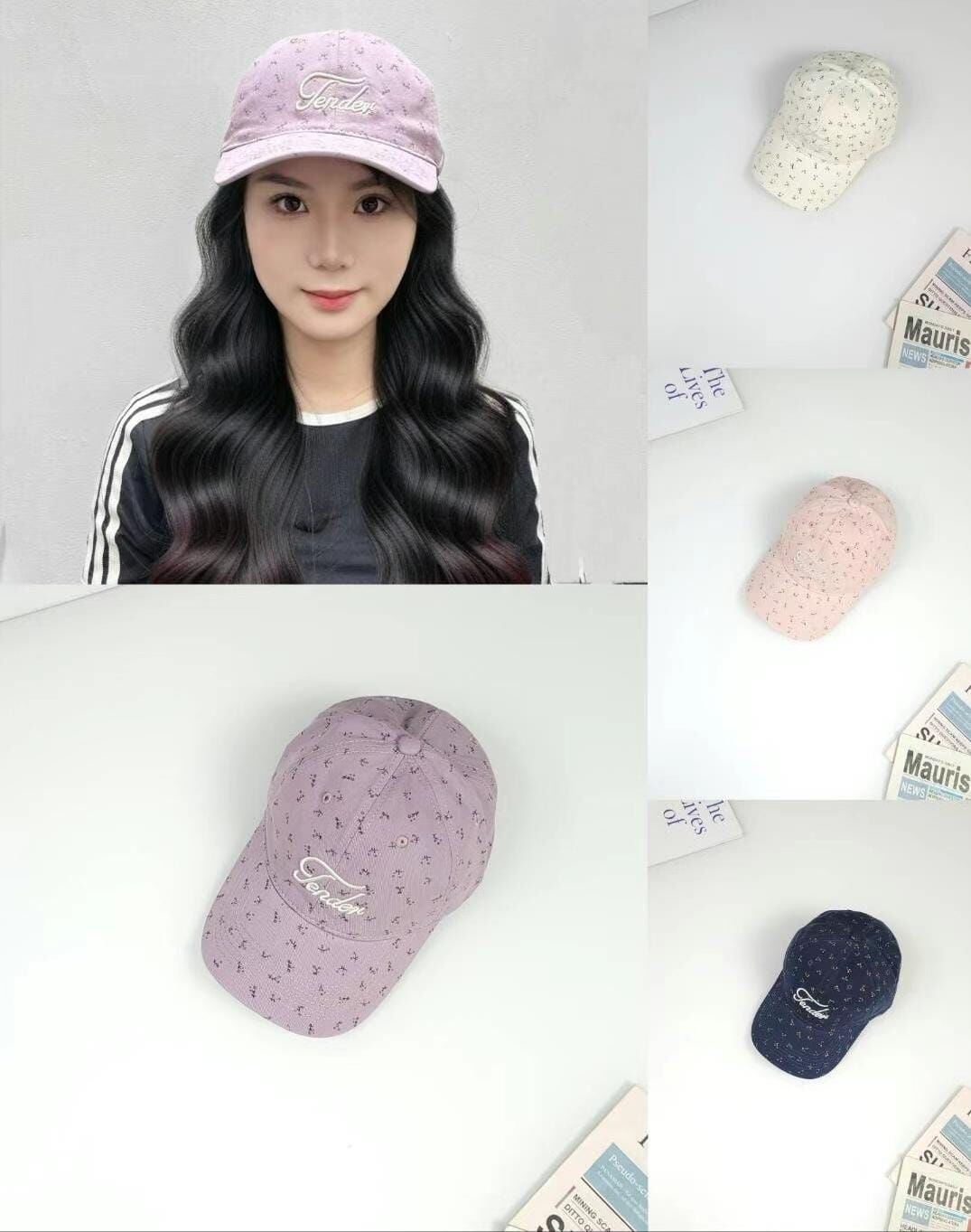 TH4411 碎花字母刺繡cap帽