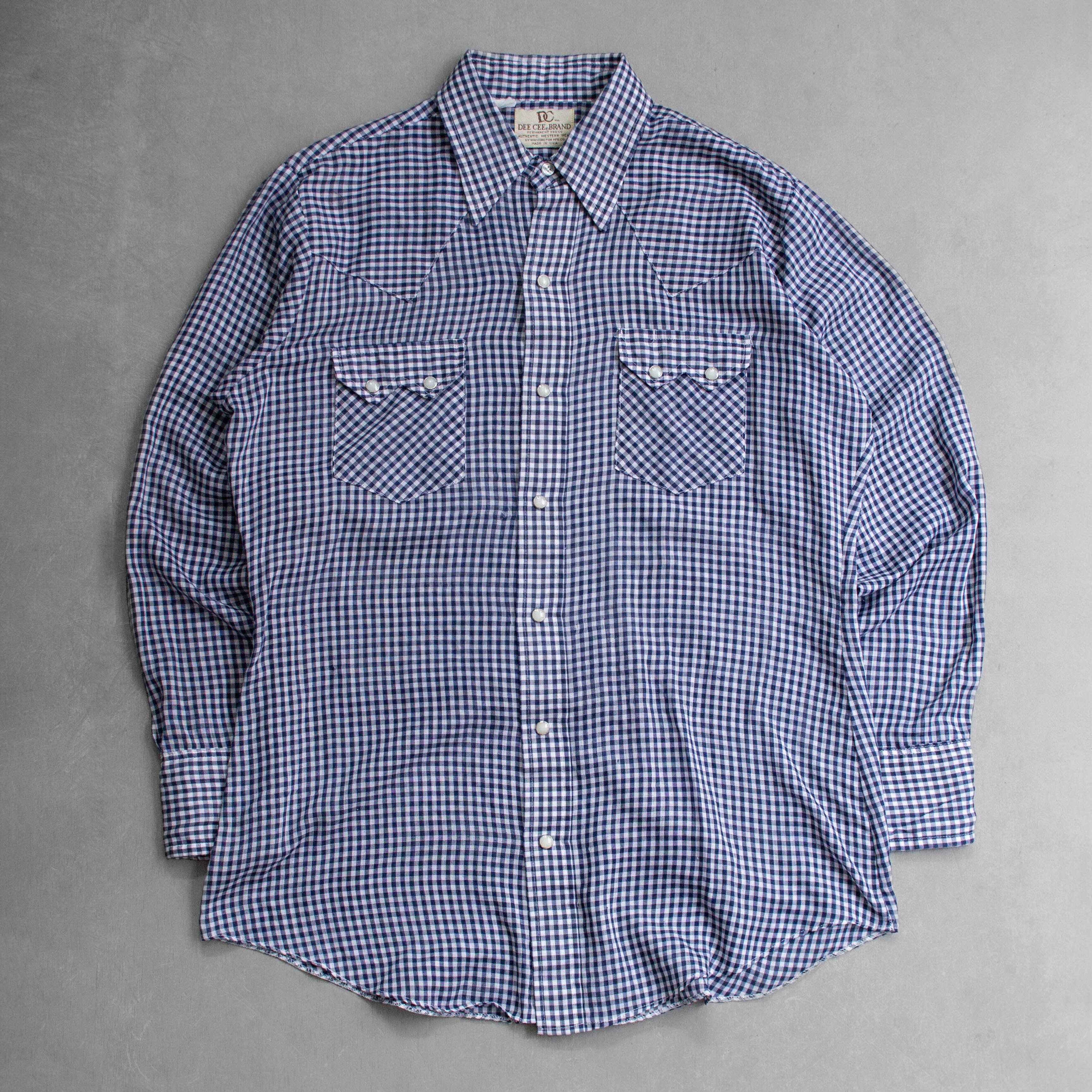70S DEE CEE WESTERN SHIRT 美國製 藍色 格紋 長袖 西部 襯衫