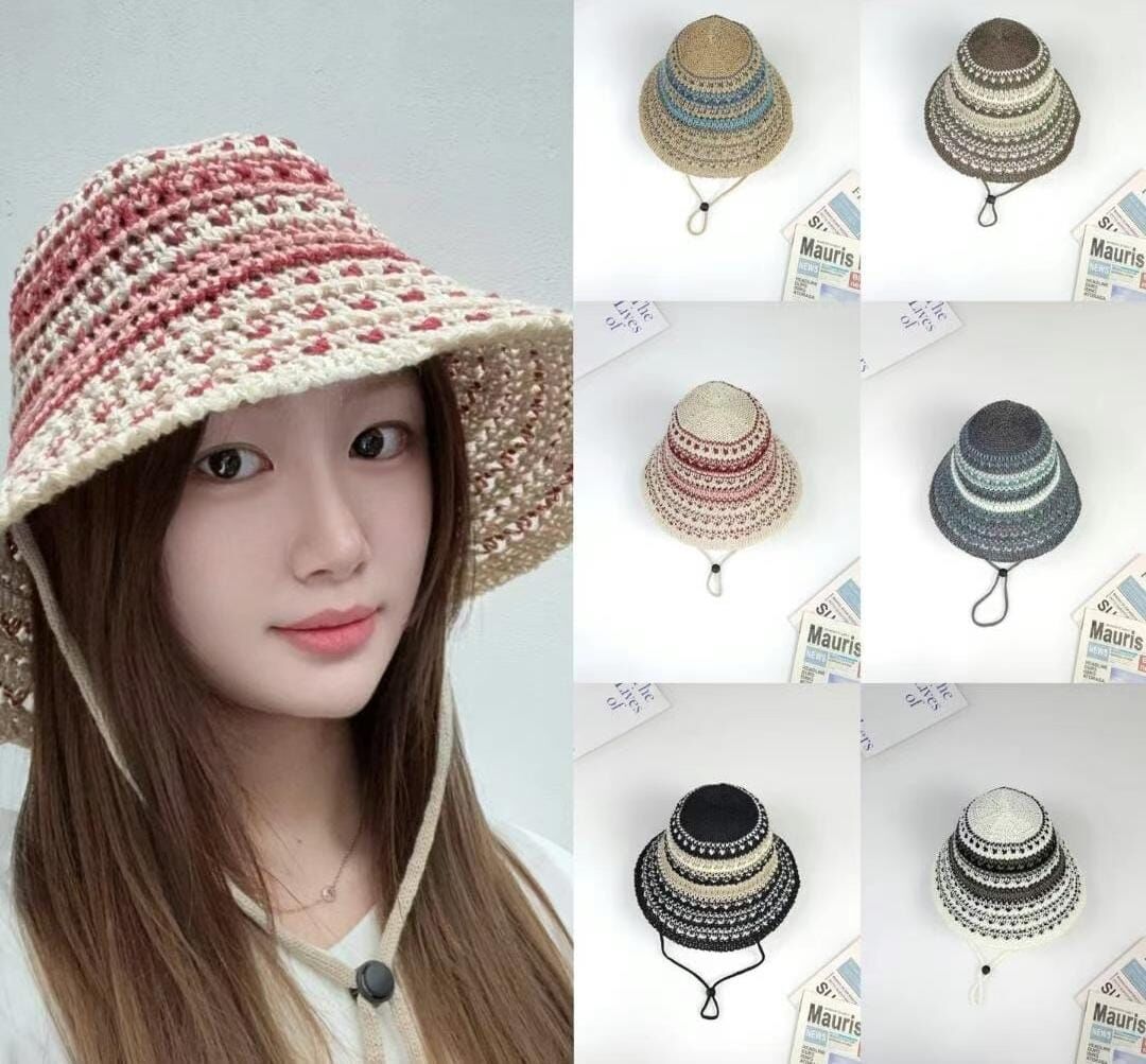 TH4415 拼色編織漁夫帽