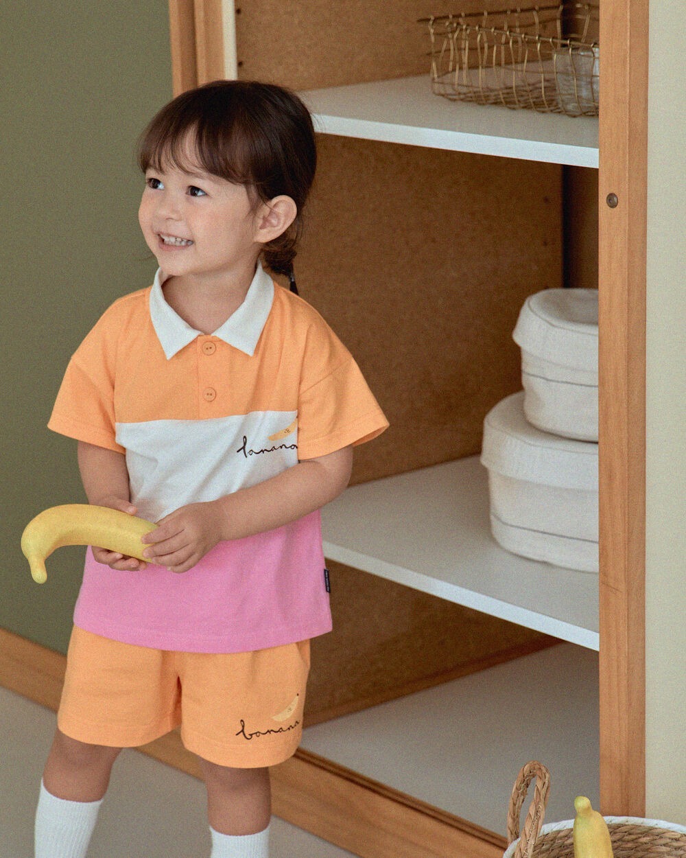 [7月第三週出貨]-香蕉撞色上下套裝｜橘色