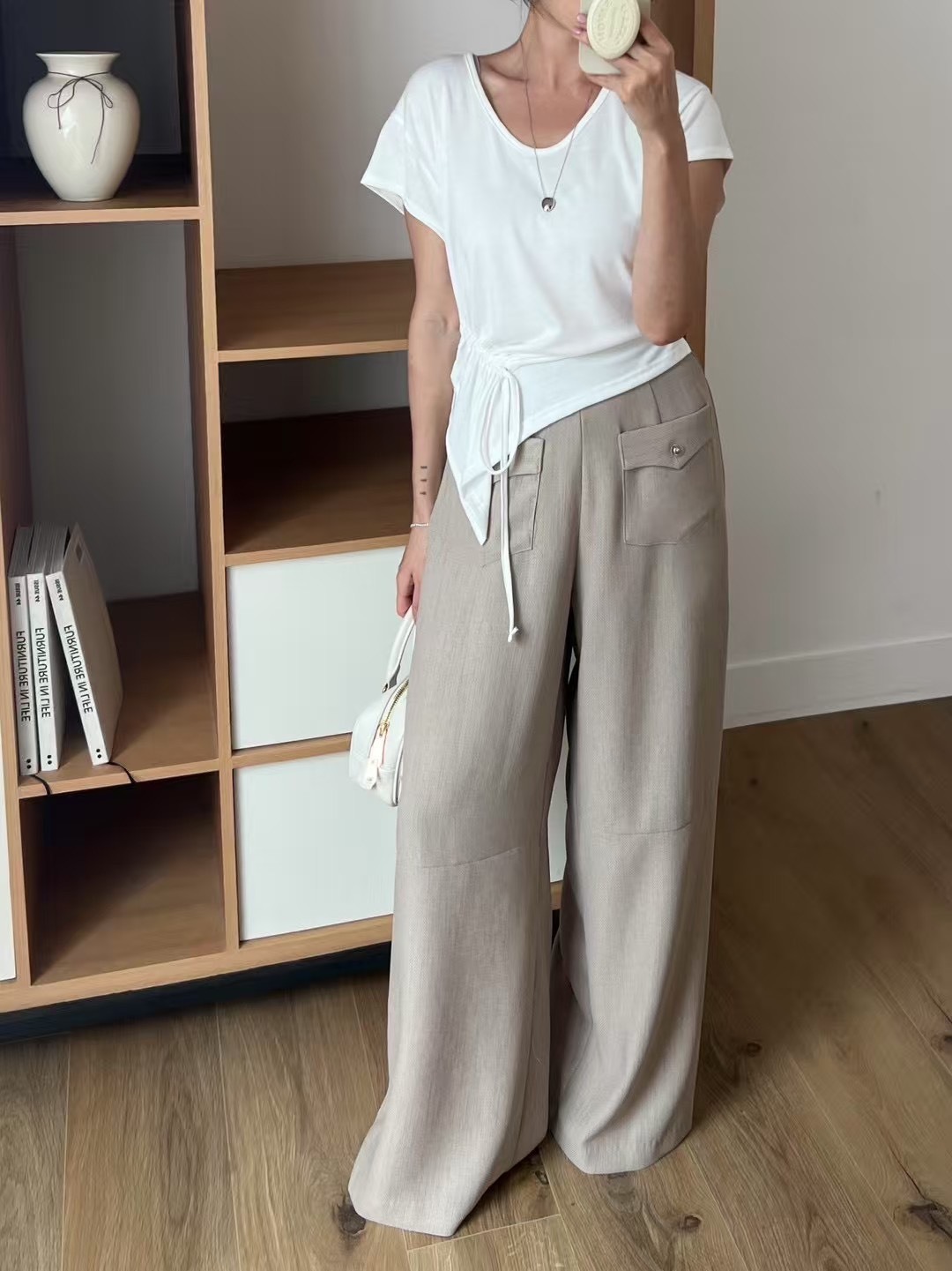 信封口袋寬鬆緊長褲