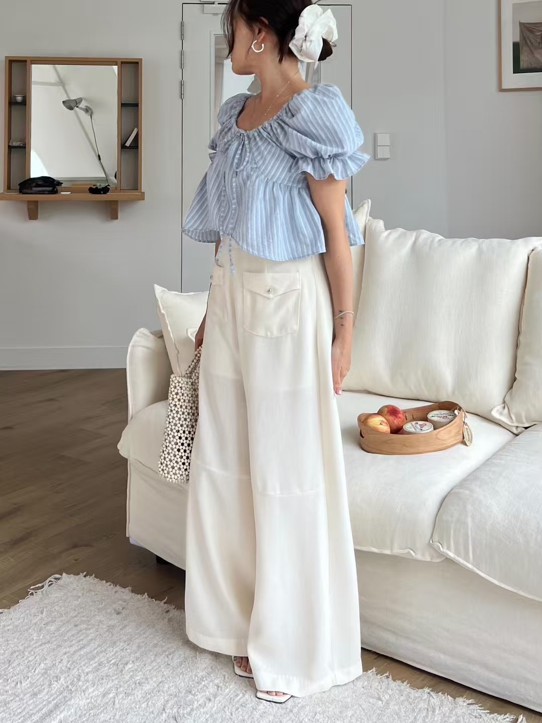 信封口袋寬鬆緊長褲