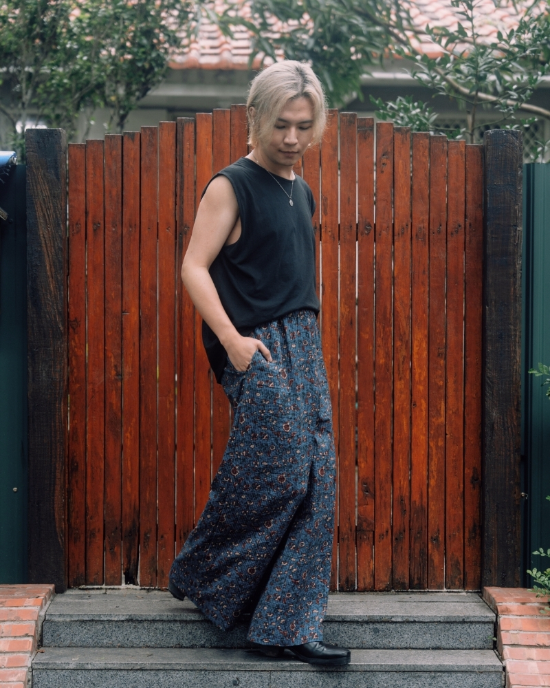 印度蓋染工藝親膚純棉 長褲 - 藤蔓海藍