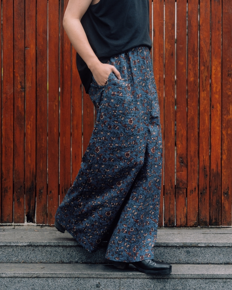 印度蓋染工藝親膚純棉 長褲 - 藤蔓海藍