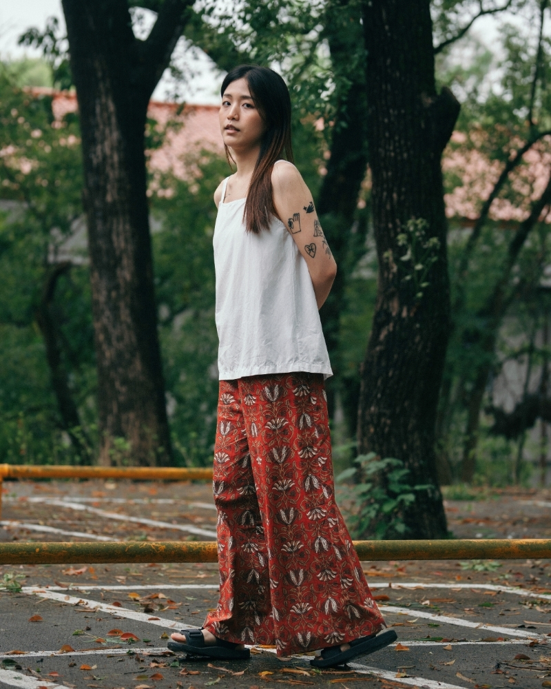 印度蓋染工藝親膚純棉 長褲 - 山茶花