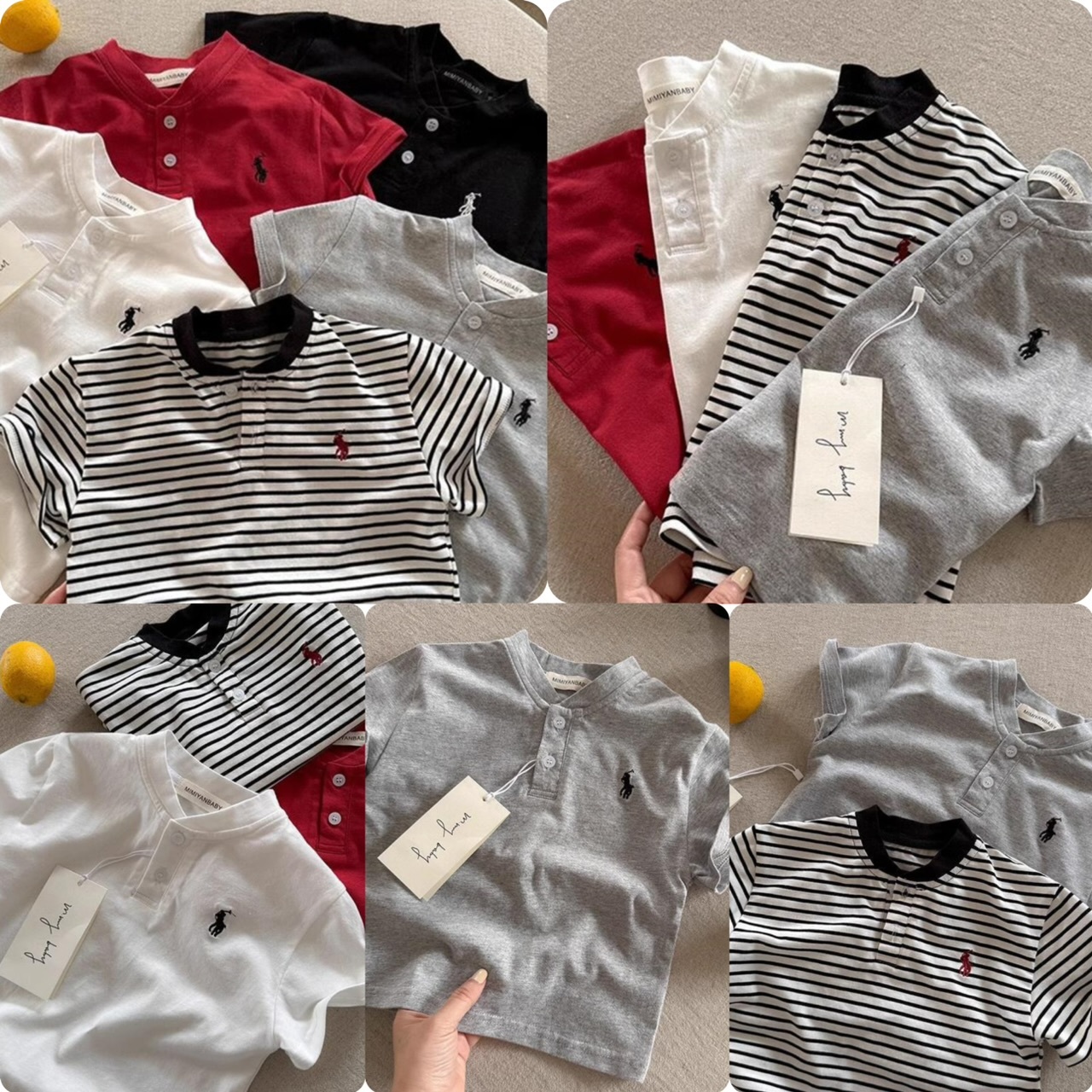 兒童胸前小馬兩粒鈕V領短袖Tee -2501307