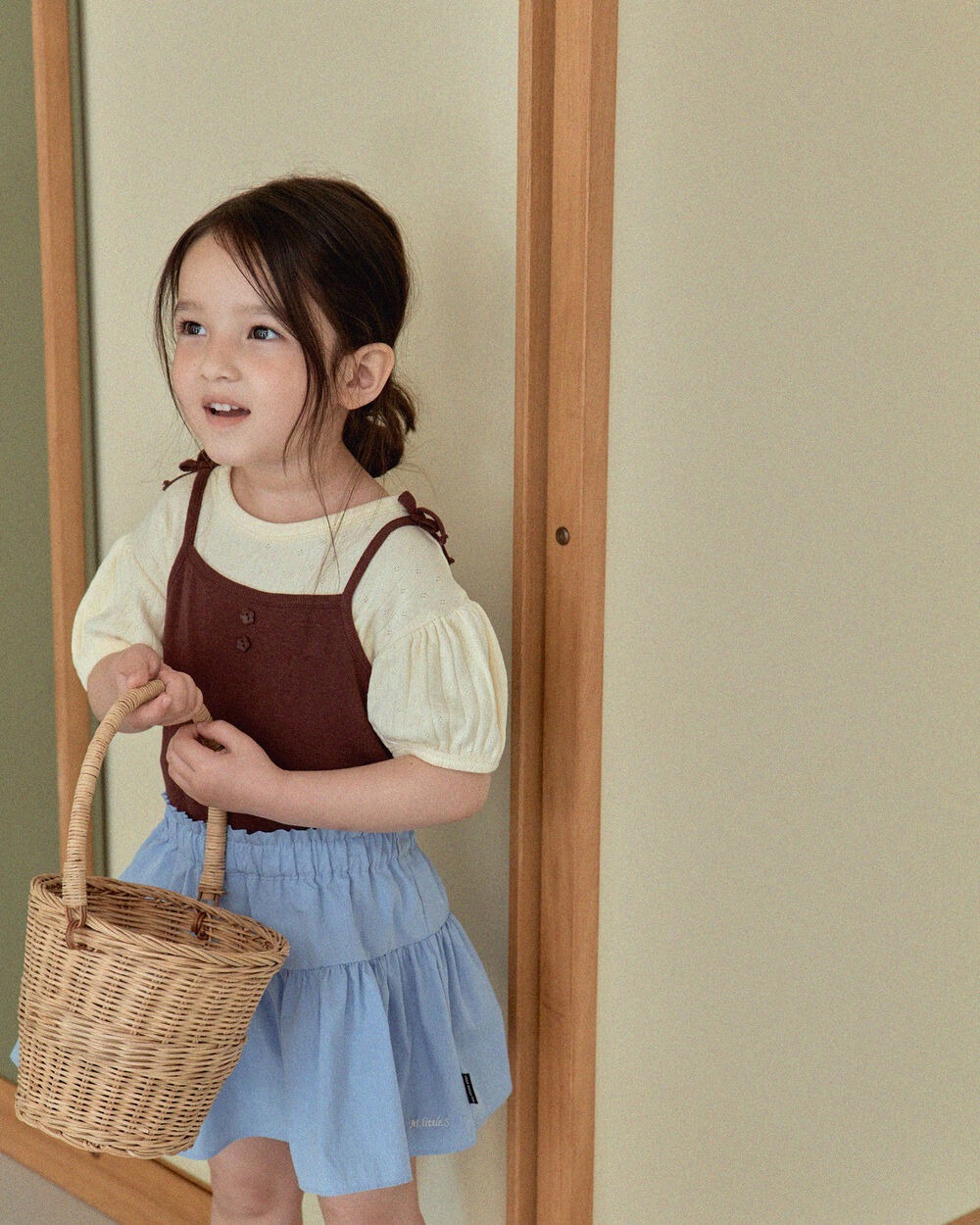 [7月第三週出貨]-落肩網眼泡泡袖上衣｜黃