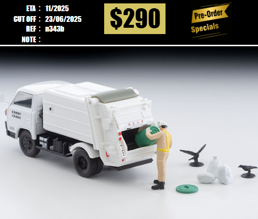 PO-$290 * TOMYTEC * 1:64 LV-N343b Mitsubishi Fuso Canter Garbage Truck (White) [OD12/06]