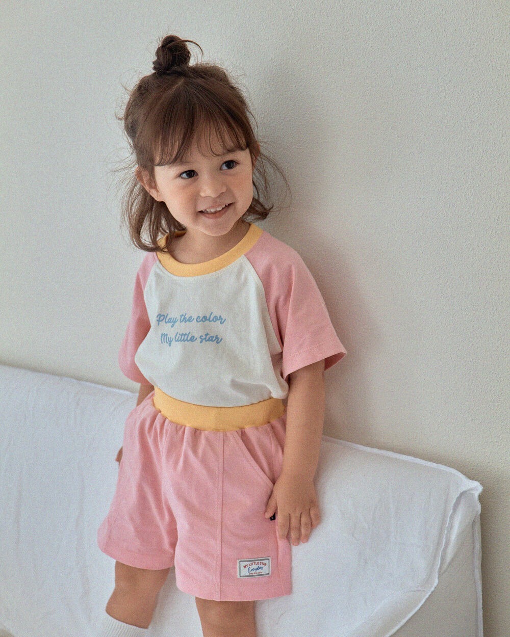 [7月第三週出貨]-Play 拼接袖套裝｜粉色